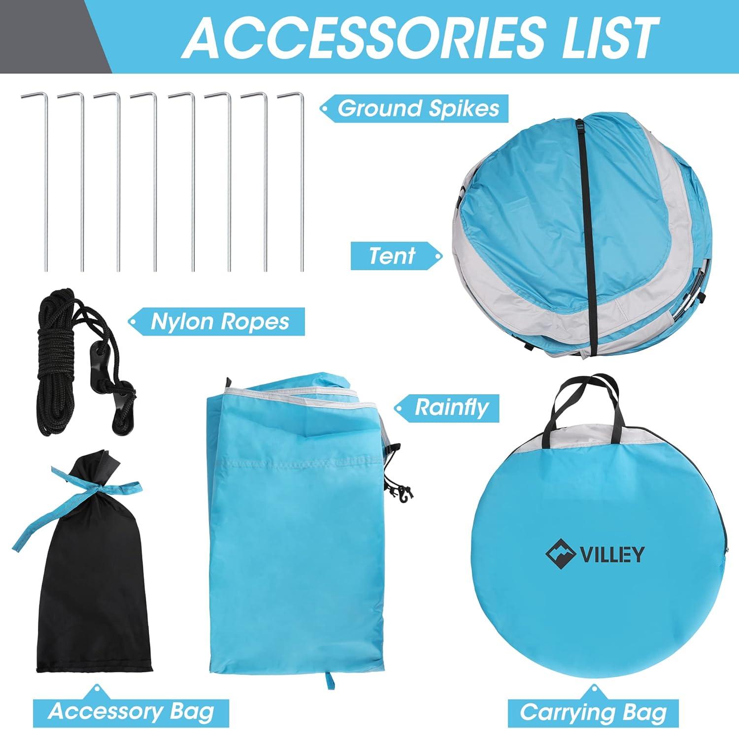 image:imageVILLEY 4 Person Easy Pop Up Tent Waterproof Automatic Setup Instant Lightweight Camping Beach Tent with Carrying Bag for Camping Hiking amp TravelingBlue Grey