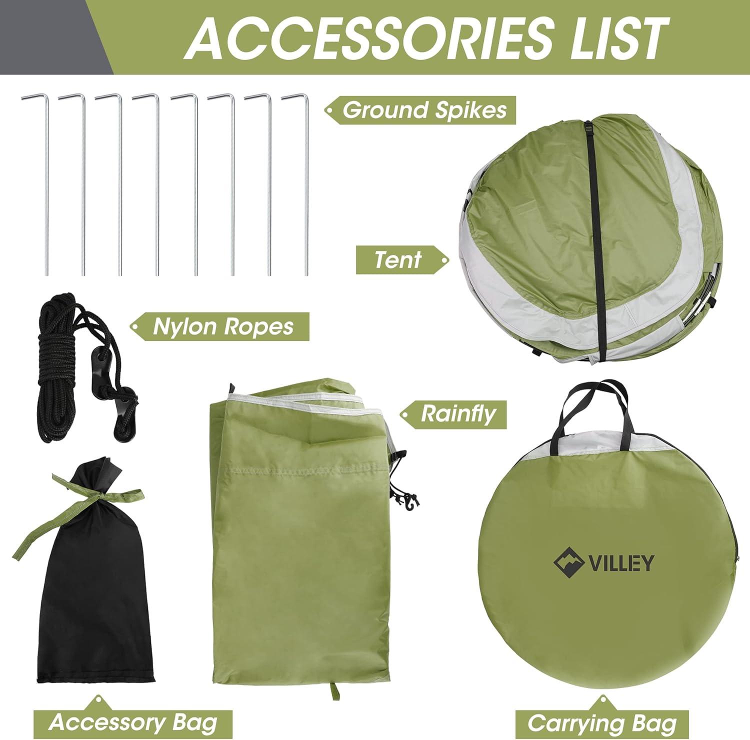 image:imageVILLEY 4 Person Easy Pop Up Tent Waterproof Automatic Setup Instant Lightweight Camping Beach Tent with Carrying Bag for Camping Hiking amp TravelingGreen Grey