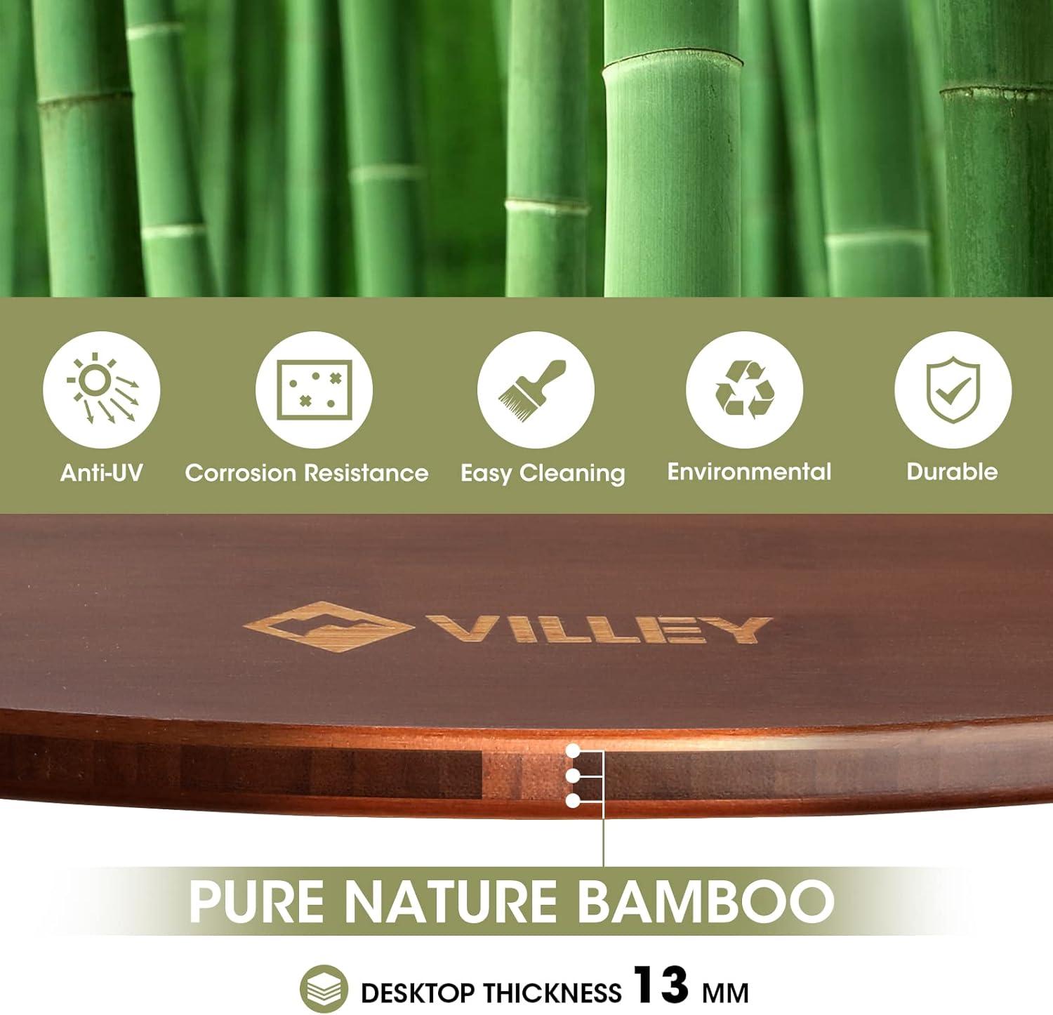 image:imageVILLEY Bamboo Round Folding Table Camping Halffold Portable Table with Carrying Bag for Indoor amp Outdoor Picnic Coffee Barbecue Beach Card Game