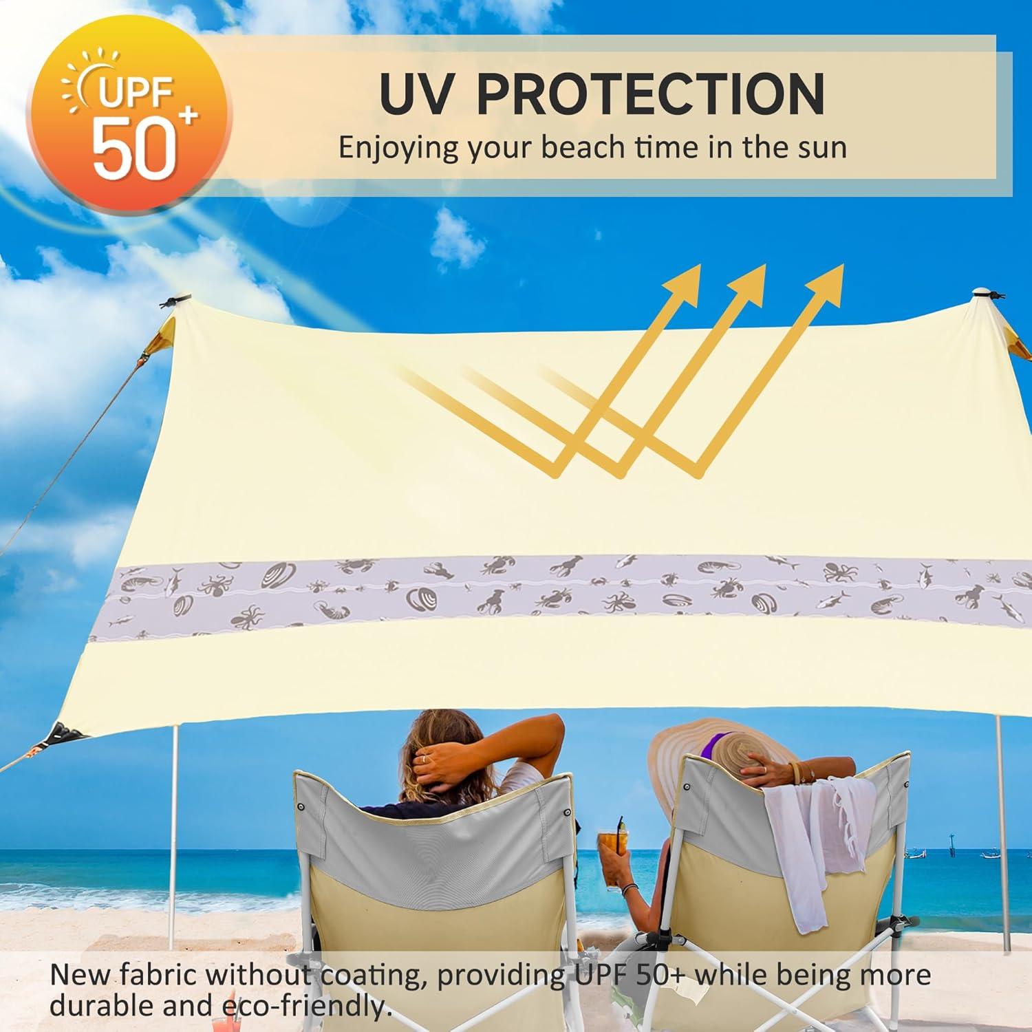 image:imageVILLEY Beach Tent Sun Shelter with UPF50 Protection for 5 Person 8x7FT Portable Sun Shade with 2 Stability Poles and 4 Sandbags Outdoor Beach Canopy for Camping Picnics Fishing OutdoorsKhakiKhaki