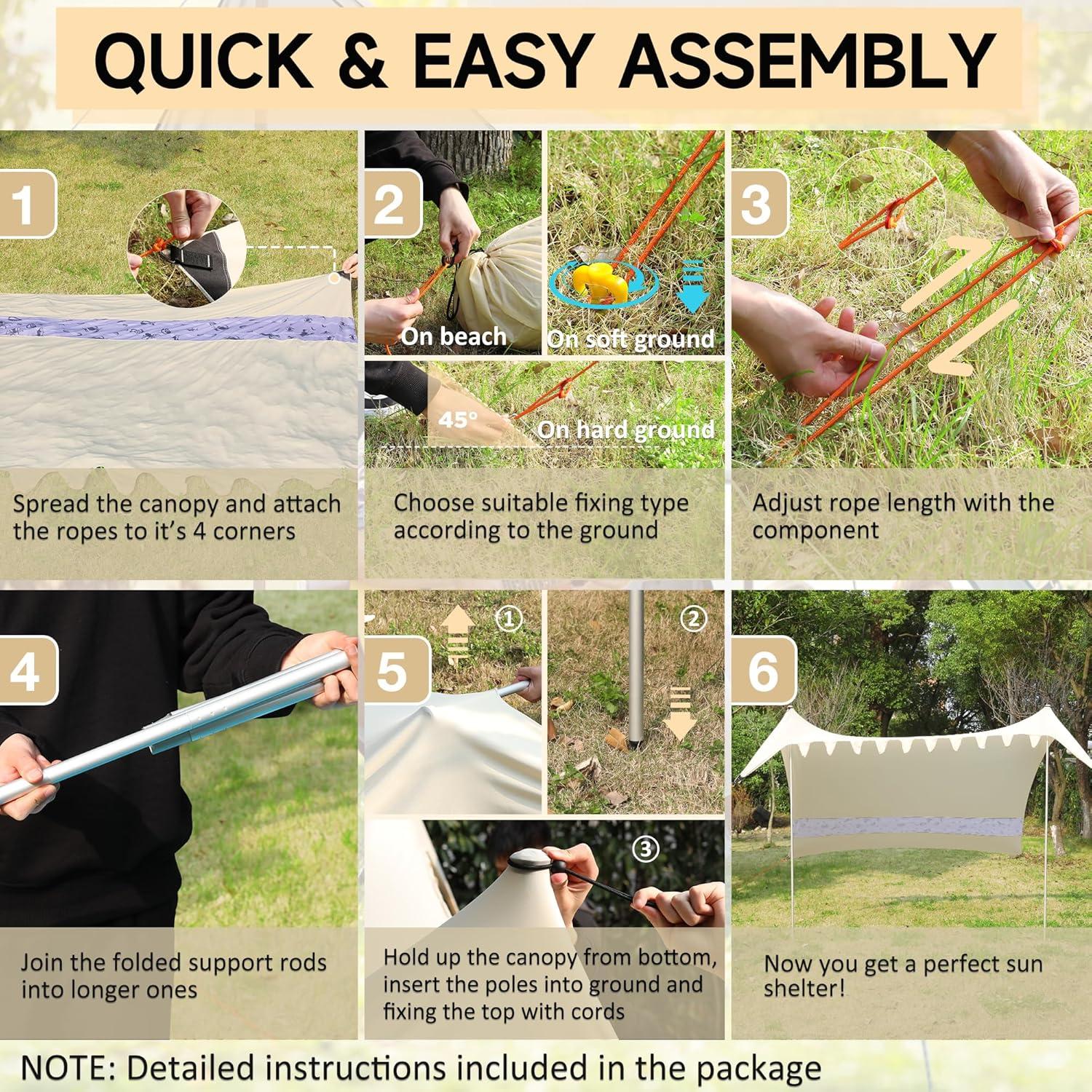 image:imageVILLEY Beach Tent Sun Shelter with UPF50 Protection for 5 Person 8x7FT Portable Sun Shade with 2 Stability Poles and 4 Sandbags Outdoor Beach Canopy for Camping Picnics Fishing OutdoorsKhakiKhaki