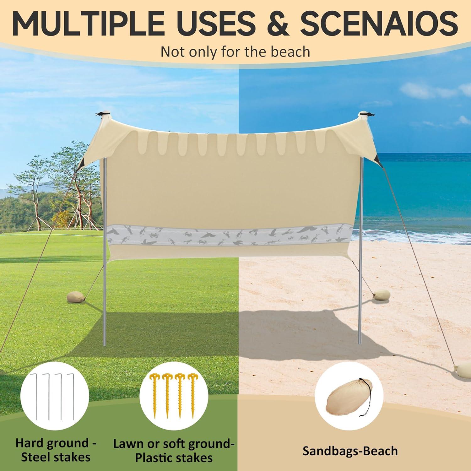 image:imageVILLEY Beach Tent Sun Shelter with UPF50 Protection for 5 Person 8x7FT Portable Sun Shade with 2 Stability Poles and 4 Sandbags Outdoor Beach Canopy for Camping Picnics Fishing OutdoorsKhakiKhaki