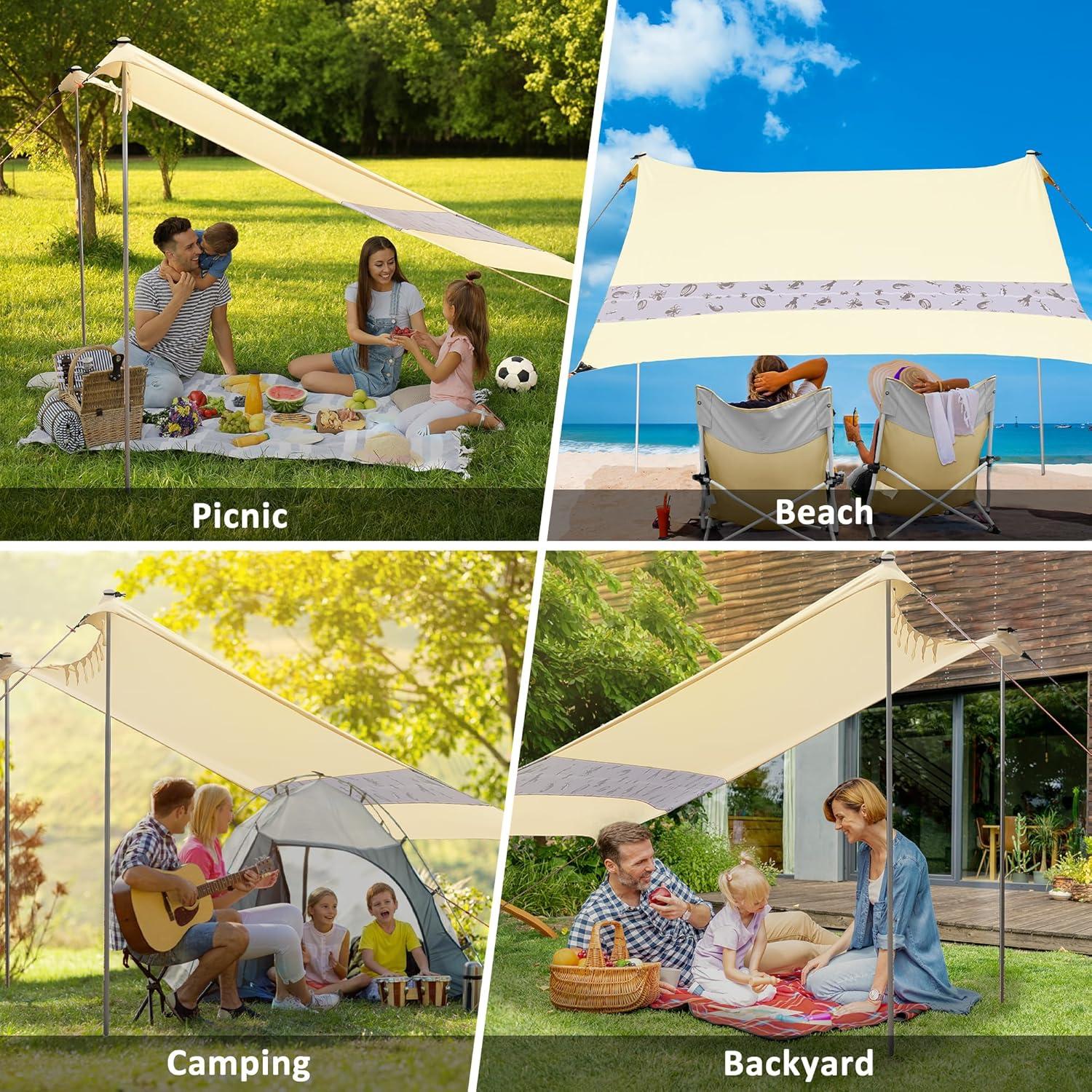image:imageVILLEY Beach Tent Sun Shelter with UPF50 Protection for 5 Person 8x7FT Portable Sun Shade with 2 Stability Poles and 4 Sandbags Outdoor Beach Canopy for Camping Picnics Fishing OutdoorsKhakiKhaki
