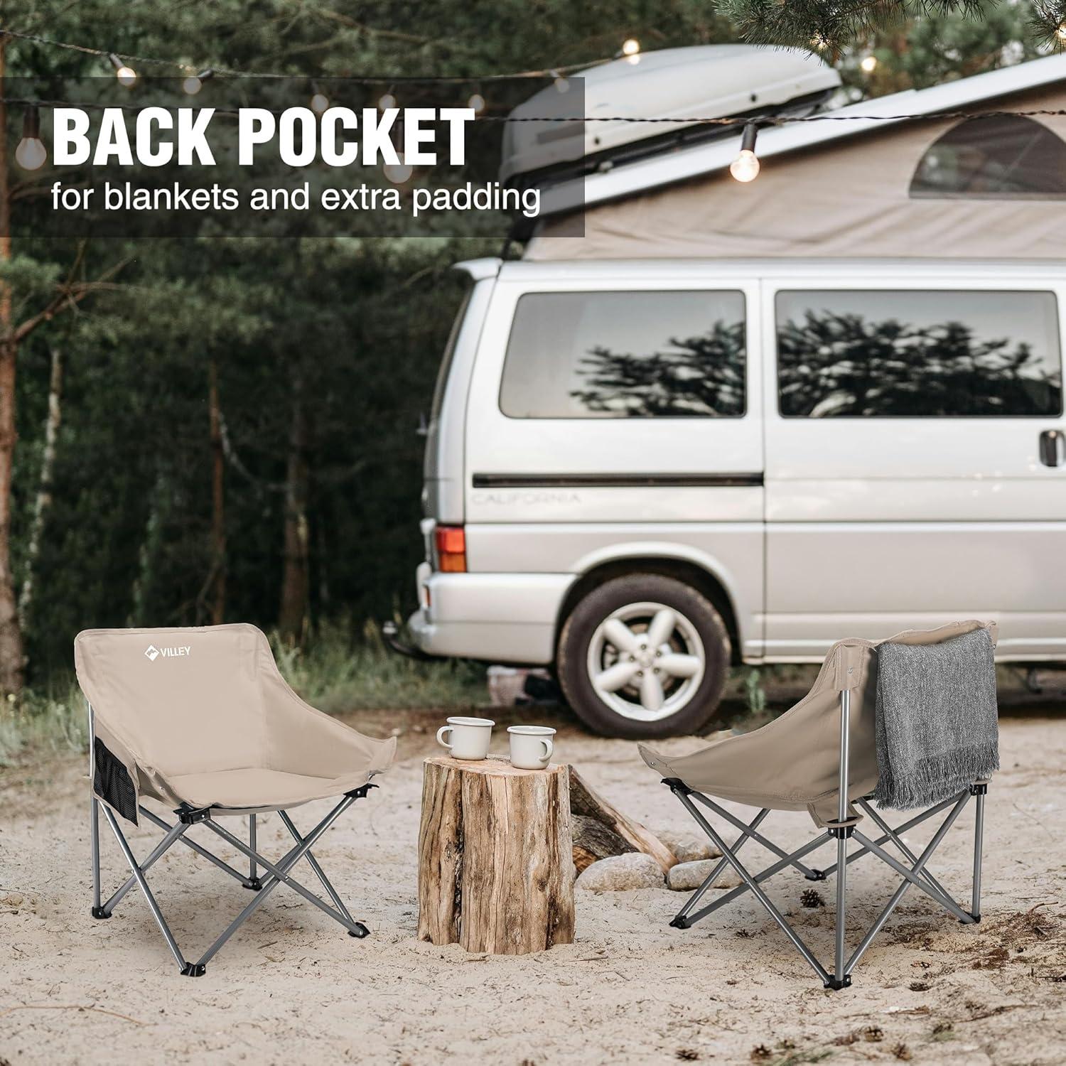 image:imageVILLEY Camping Chair Beach Folding Chair Outdoor Lawn Portable Lightweight Chair Foldable Chair with Carry Bag for Outside Hiking Fishing Travel Beach and Sports BlueBeige