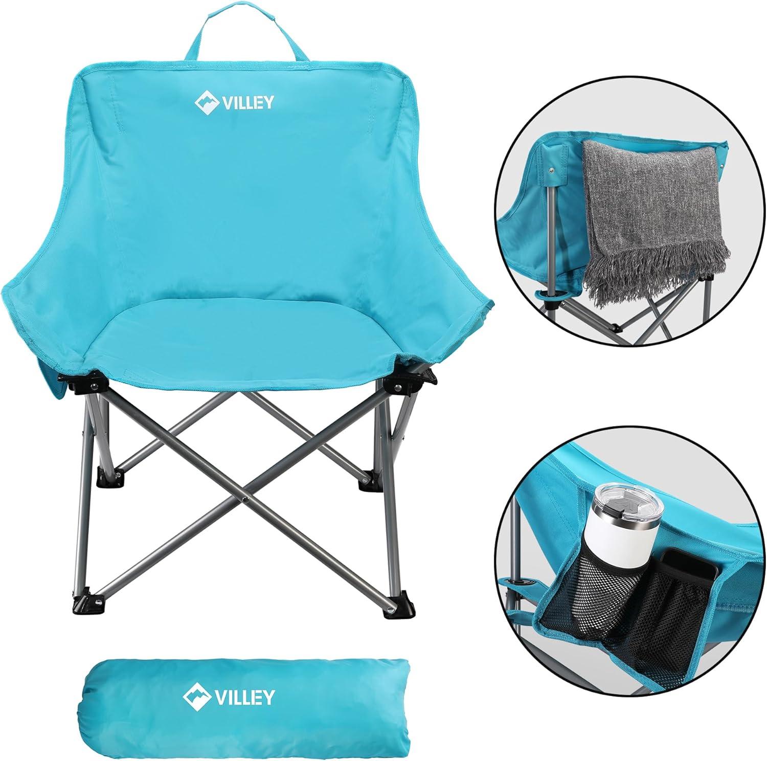 image:imageVILLEY Camping Chair Beach Folding Chair Outdoor Lawn Portable Lightweight Chair Foldable Chair with Carry Bag for Outside Hiking Fishing Travel Beach and Sports BlueBlue