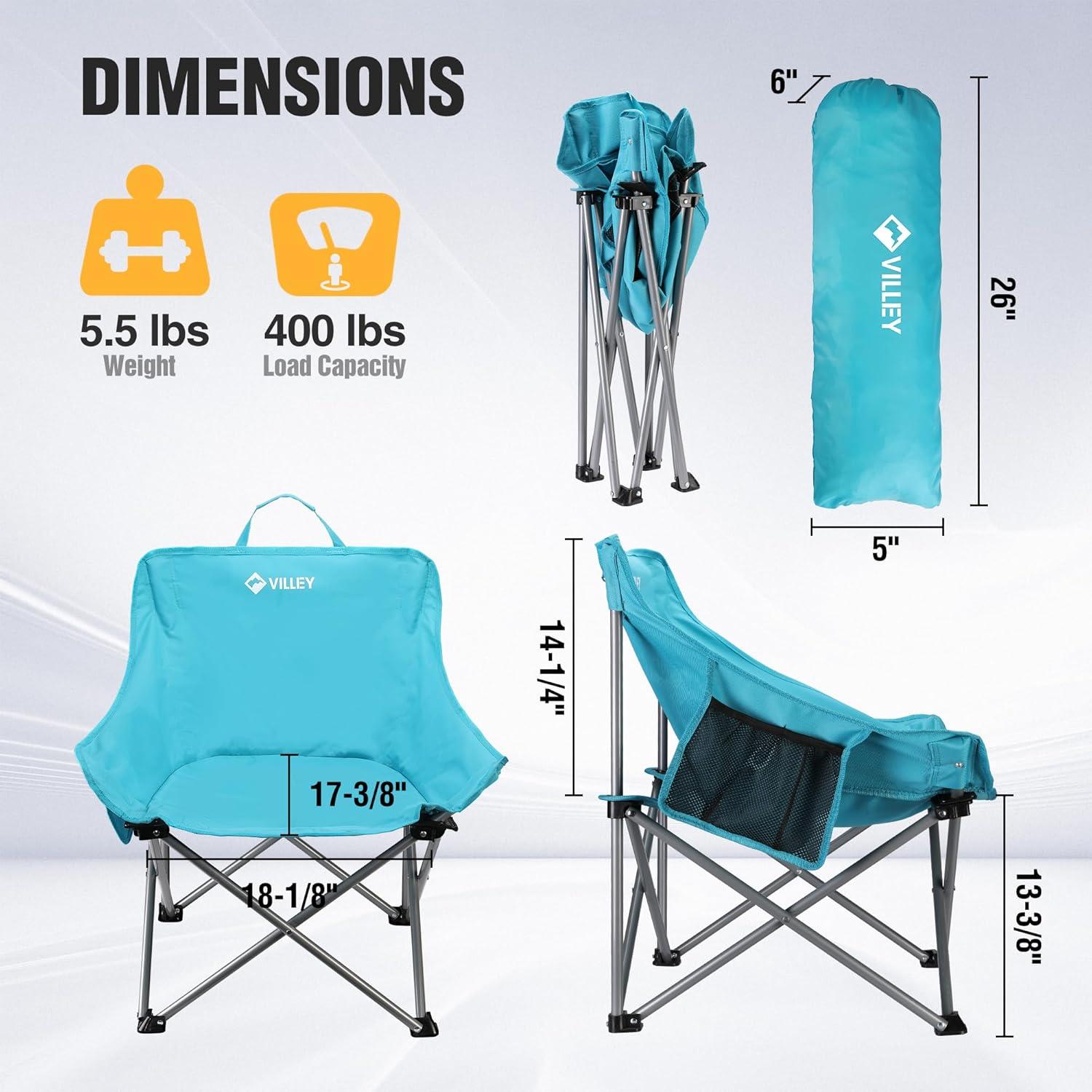 image:imageVILLEY Camping Chair Beach Folding Chair Outdoor Lawn Portable Lightweight Chair Foldable Chair with Carry Bag for Outside Hiking Fishing Travel Beach and Sports BlueBlue
