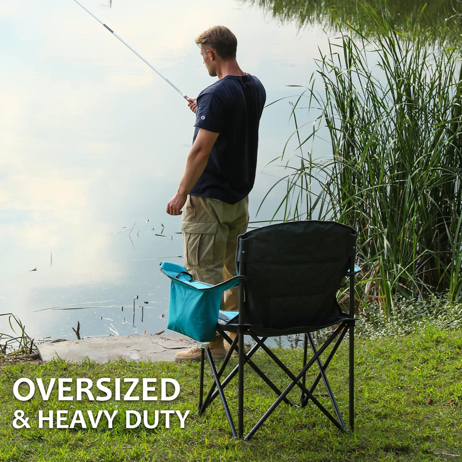 image:imageVILLEY Camping Chair Oversized Folding Camp Chair Portable Outdoor Chairs Support 450 LBS with Padded Seats Cooler Bag Cup Holder Carry Bag GreenBlue