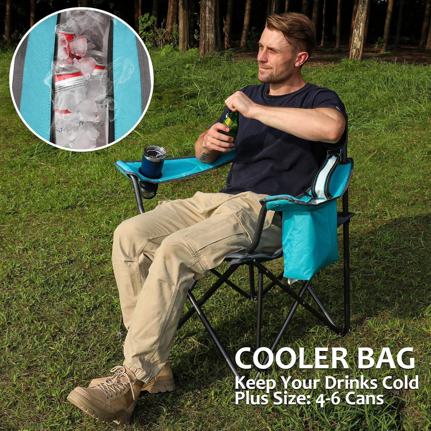 image:imageVILLEY Camping Chair Oversized Folding Camp Chair Portable Outdoor Chairs Support 450 LBS with Padded Seats Cooler Bag Cup Holder Carry Bag GreenBlue