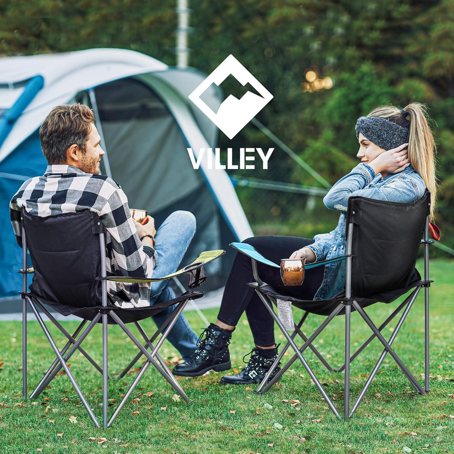 image:imageVILLEY Camping Chairs Padded Folding Chair Outdoor Portable High Camp Chair Foldable Outside Arm Chair with Cup Holder amp Carry Bag Blue