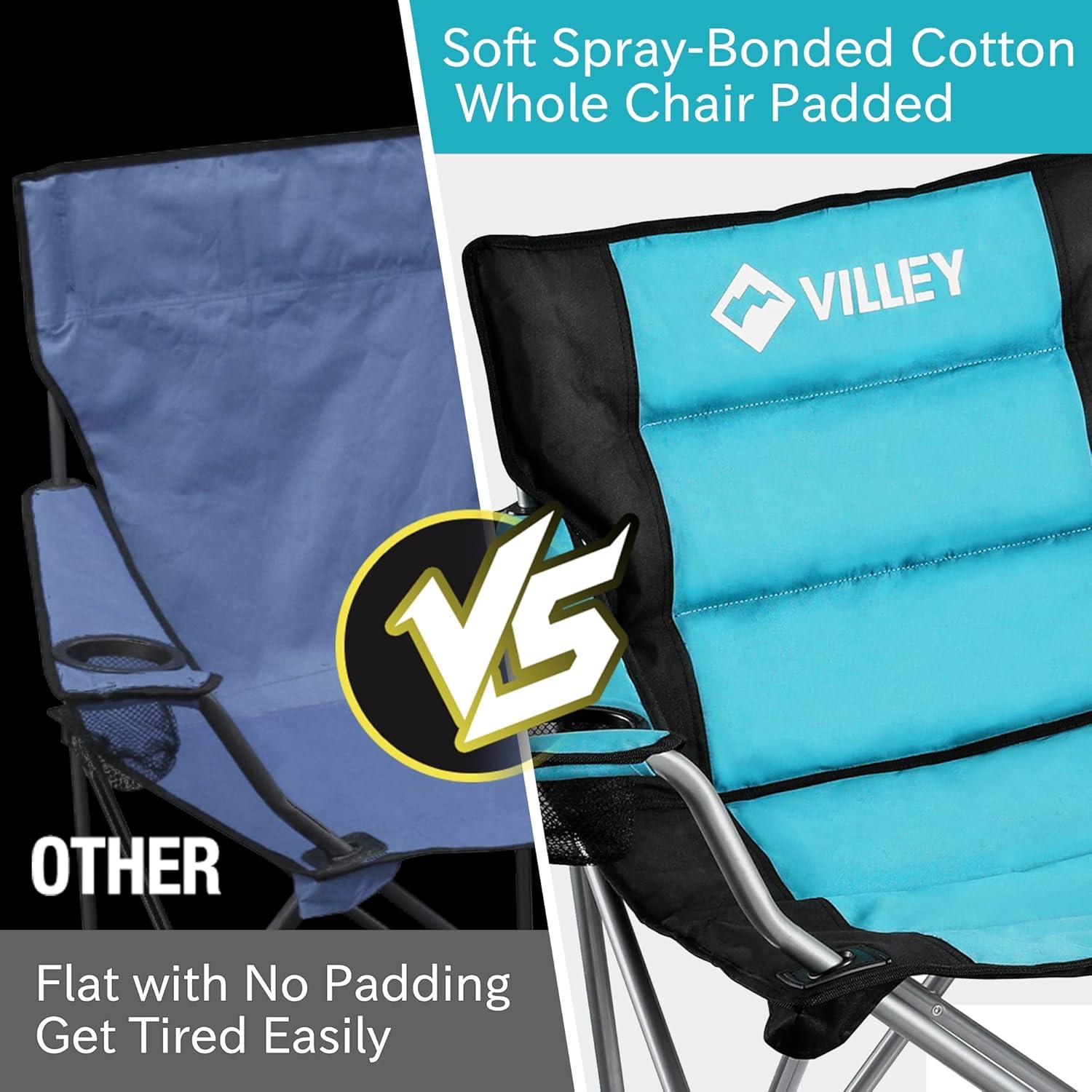 image:imageVILLEY Camping Chairs Padded Folding Chair Outdoor Portable High Camp Chair Foldable Outside Arm Chair with Cup Holder amp Carry Bag Blue