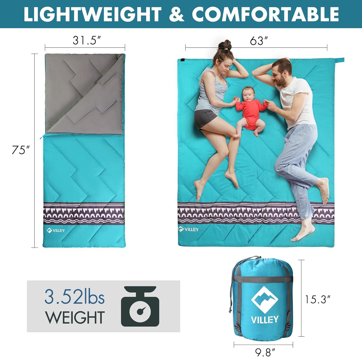 image:imageVILLEY Camping Sleeping Bag Lightweight Backpacking Sleeping Bag with Carrying Bag for Adults amp KidsBlue