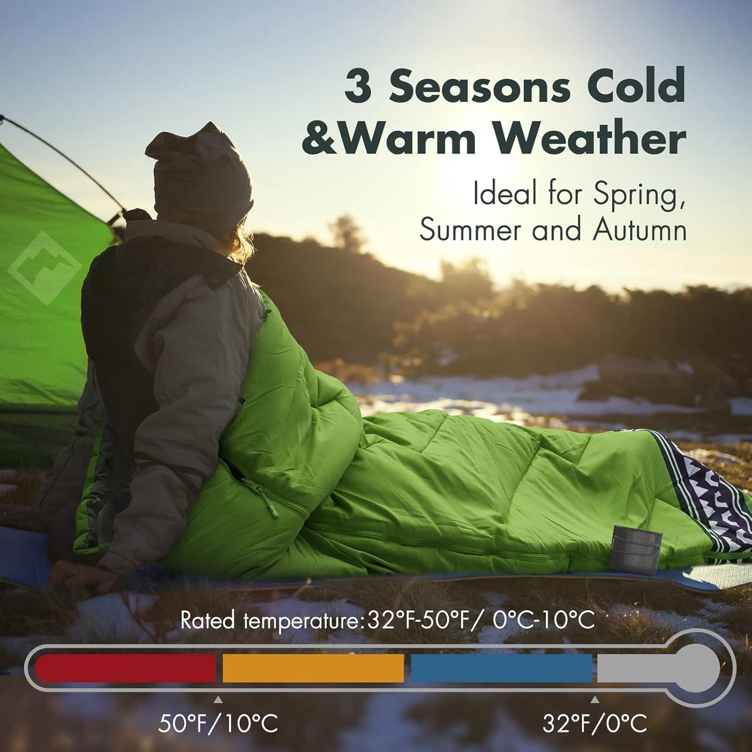 image:imageVILLEY Camping Sleeping Bag Lightweight Backpacking Sleeping Bag with Carrying Bag for Adults amp KidsGreen