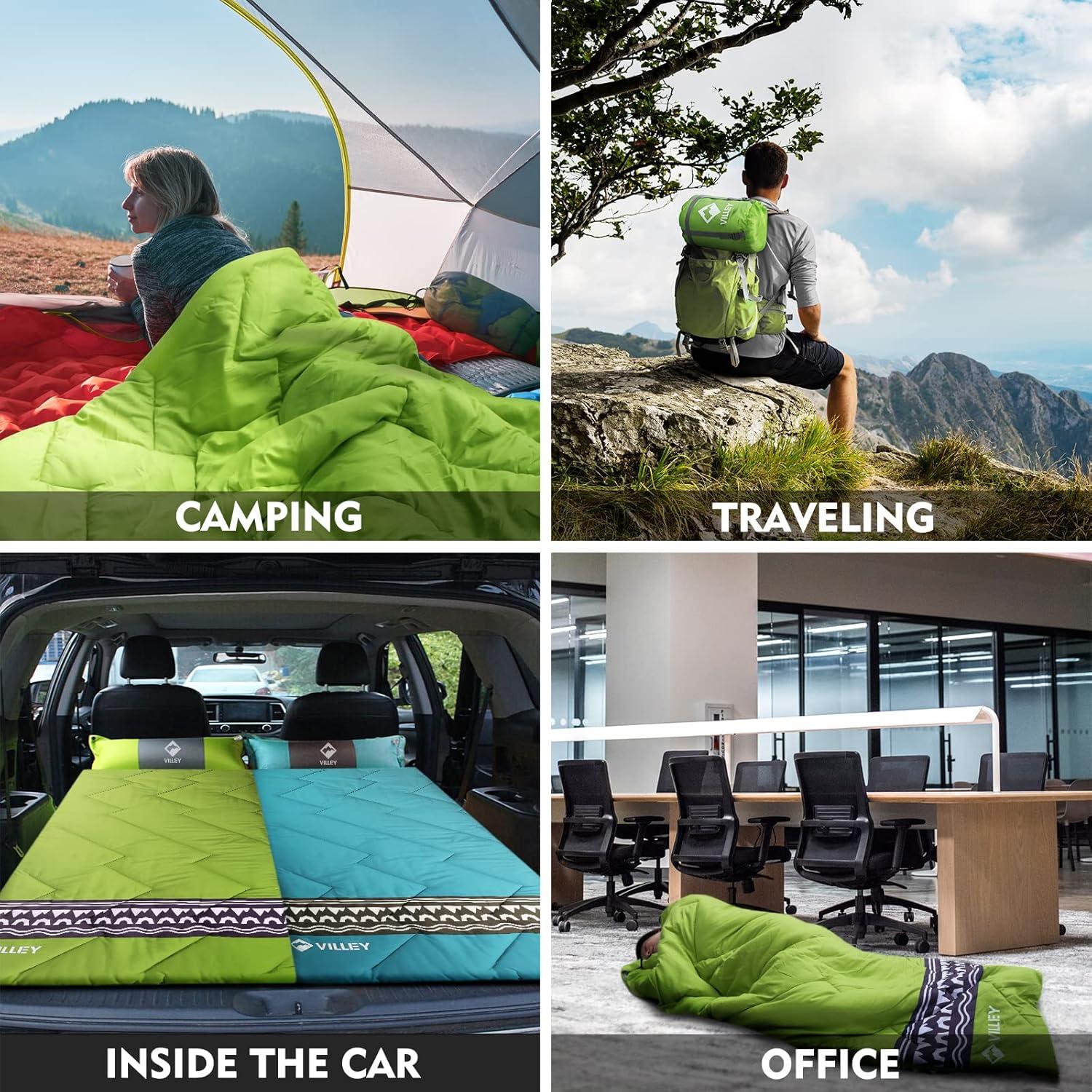 image:imageVILLEY Camping Sleeping Bag Lightweight Backpacking Sleeping Bag with Carrying Bag for Adults amp KidsGreen