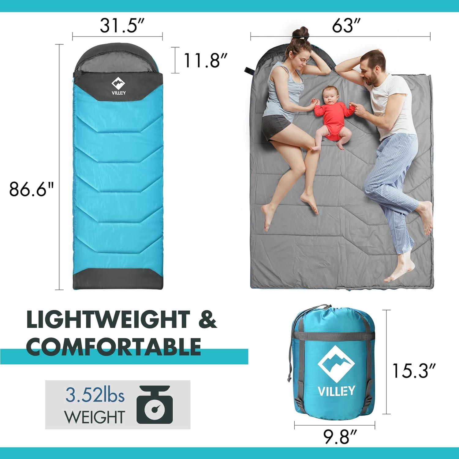 image:imageVILLEY Camping Sleeping Bag for Adults Boys and Girls Lightweight Compact Backpacking Sleeping Bag for Outdoor Traveling HikingBlue