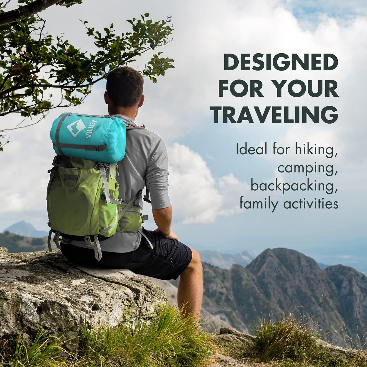 image:imageVILLEY Camping Sleeping Bag for Adults Boys and Girls Lightweight Compact Backpacking Sleeping Bag for Outdoor Traveling HikingBlue