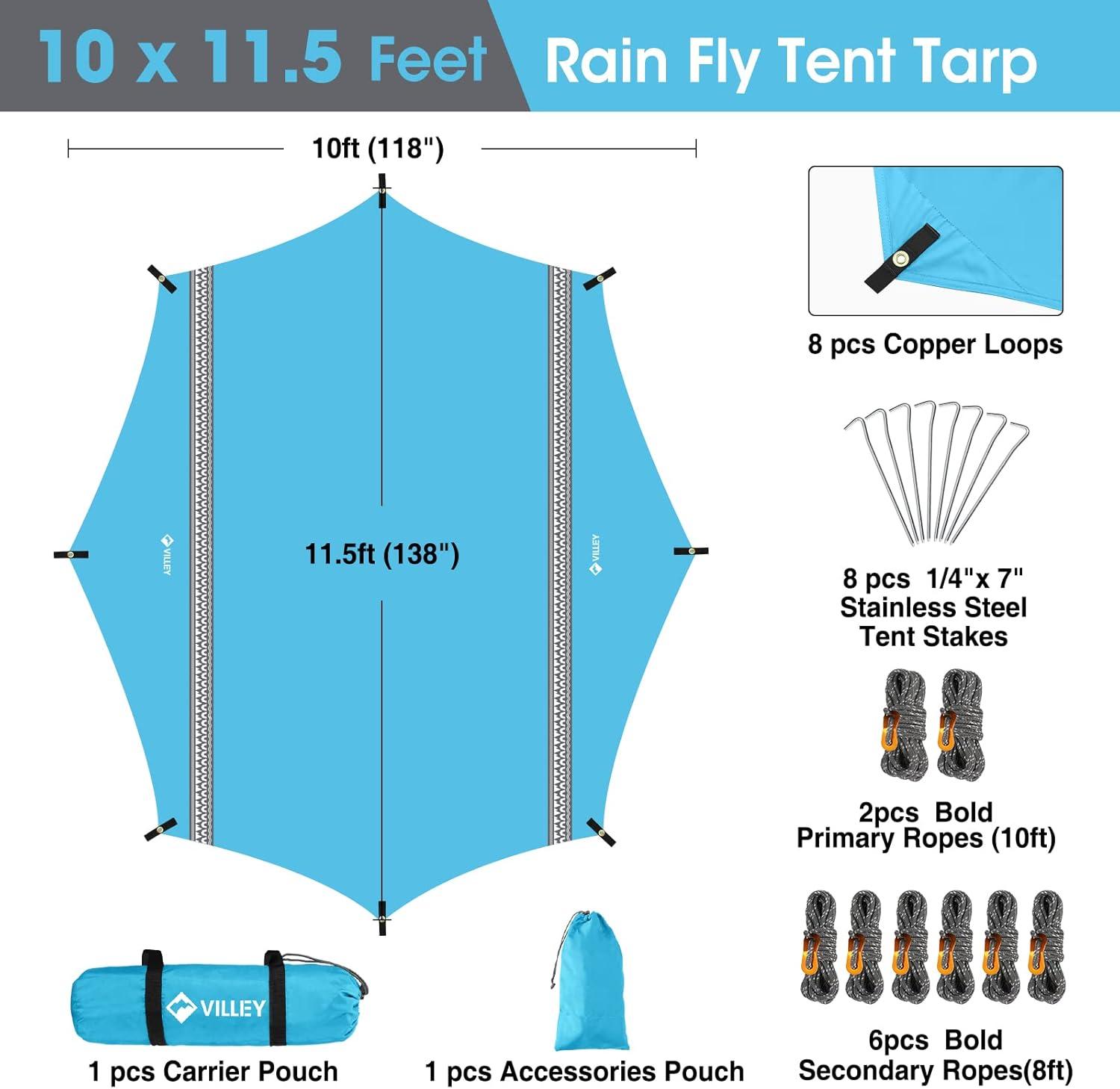 image:imageVILLEY Camping Tarps for Tents Portable Waterproof Hammock Rain Fly Easy Set Up Camping Shelter Sunshade Canopy for Outdoor Fishing Backpacking Hiking Survival Gear Heptagonal BlueBlue