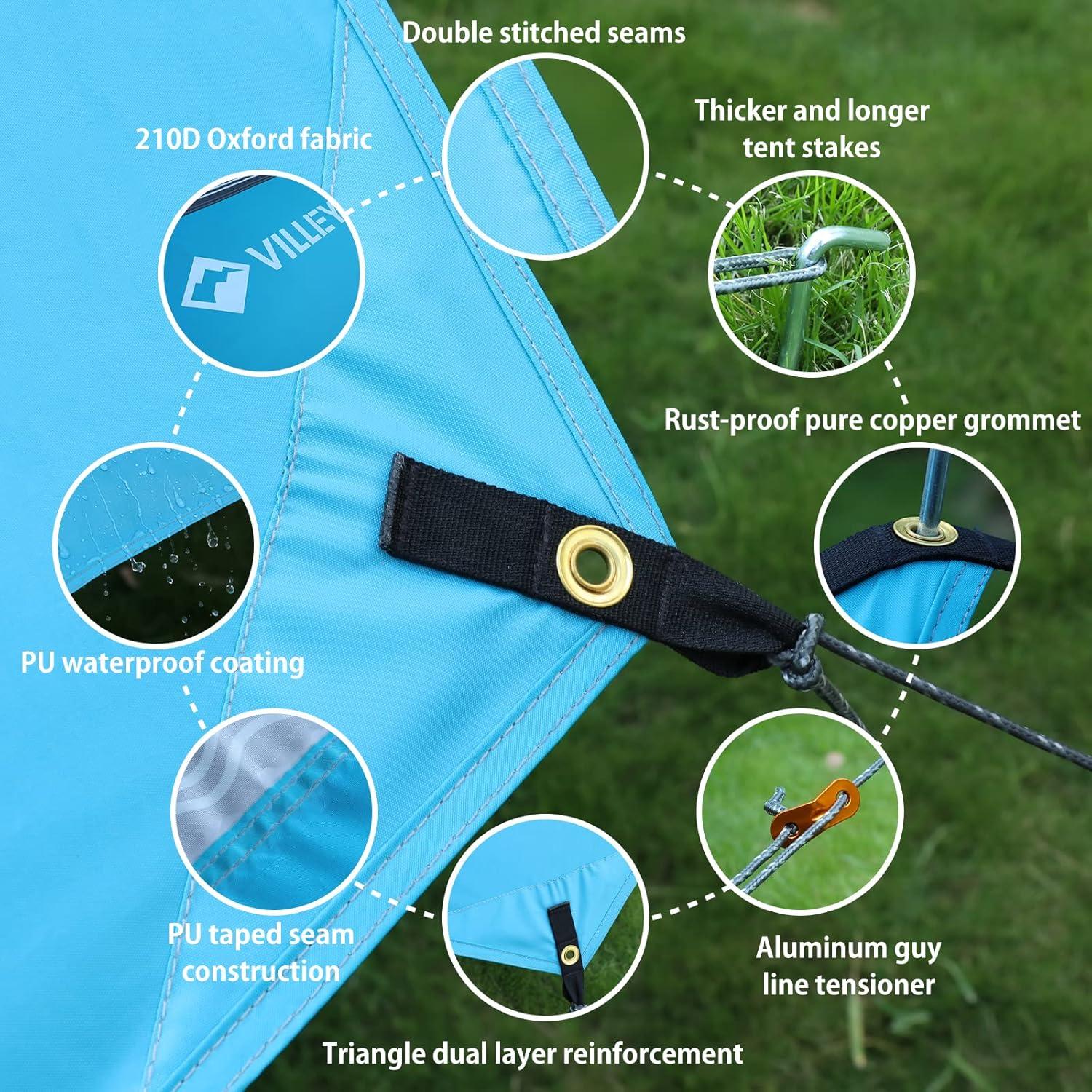 image:imageVILLEY Camping Tarps for Tents Portable Waterproof Hammock Rain Fly Easy Set Up Camping Shelter Sunshade Canopy for Outdoor Fishing Backpacking Hiking Survival Gear Heptagonal BlueBlue