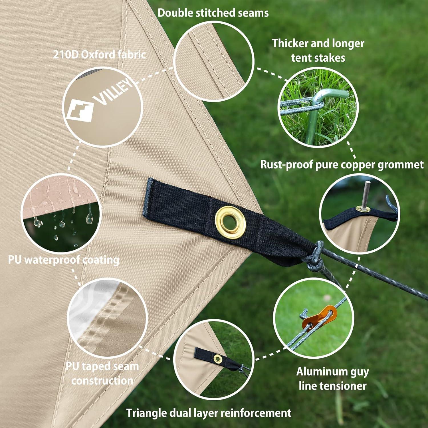 image:imageVILLEY Camping Tarps for Tents Portable Waterproof Hammock Rain Fly Easy Set Up Camping Shelter Sunshade Canopy for Outdoor Fishing Backpacking Hiking Survival Gear Heptagonal BlueKhaki