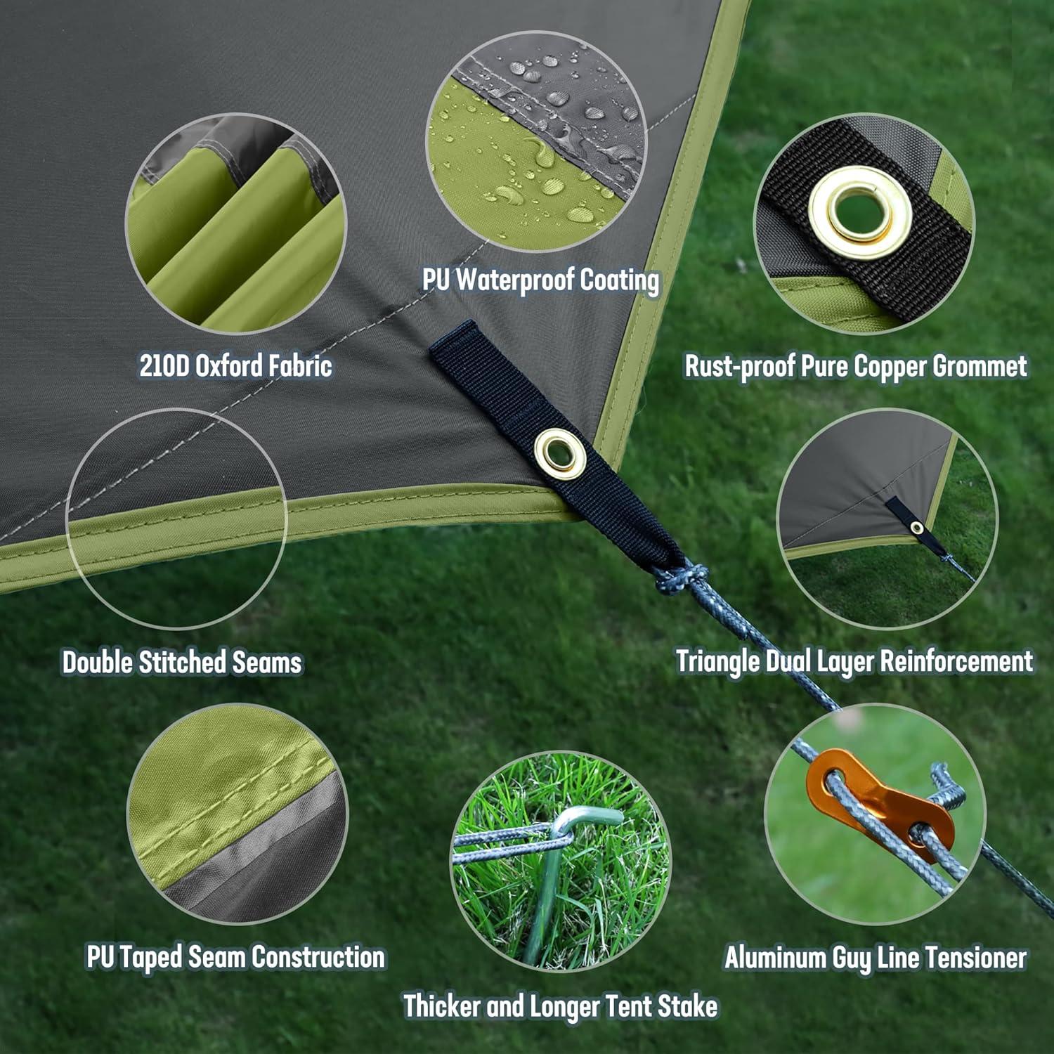 image:imageVILLEY Camping Tarps for Tents Portable Waterproof Hammock Rain Fly Easy Set Up Camping Shelter Sunshade Canopy for Outdoor Fishing Backpacking Hiking Survival Gear Heptagonal BlueGreen