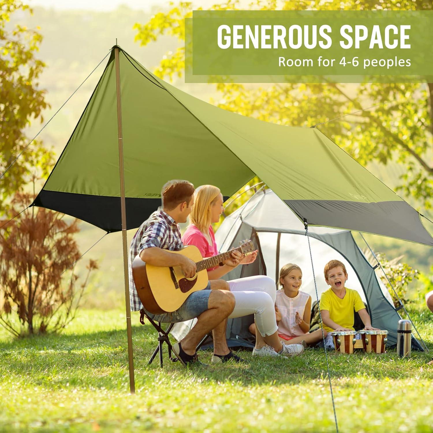 image:imageVILLEY Camping Tarps for Tents Portable Waterproof Hammock Rain Fly Easy Set Up Camping Shelter Sunshade Canopy for Outdoor Fishing Backpacking Hiking Survival Gear Heptagonal BlueGreen