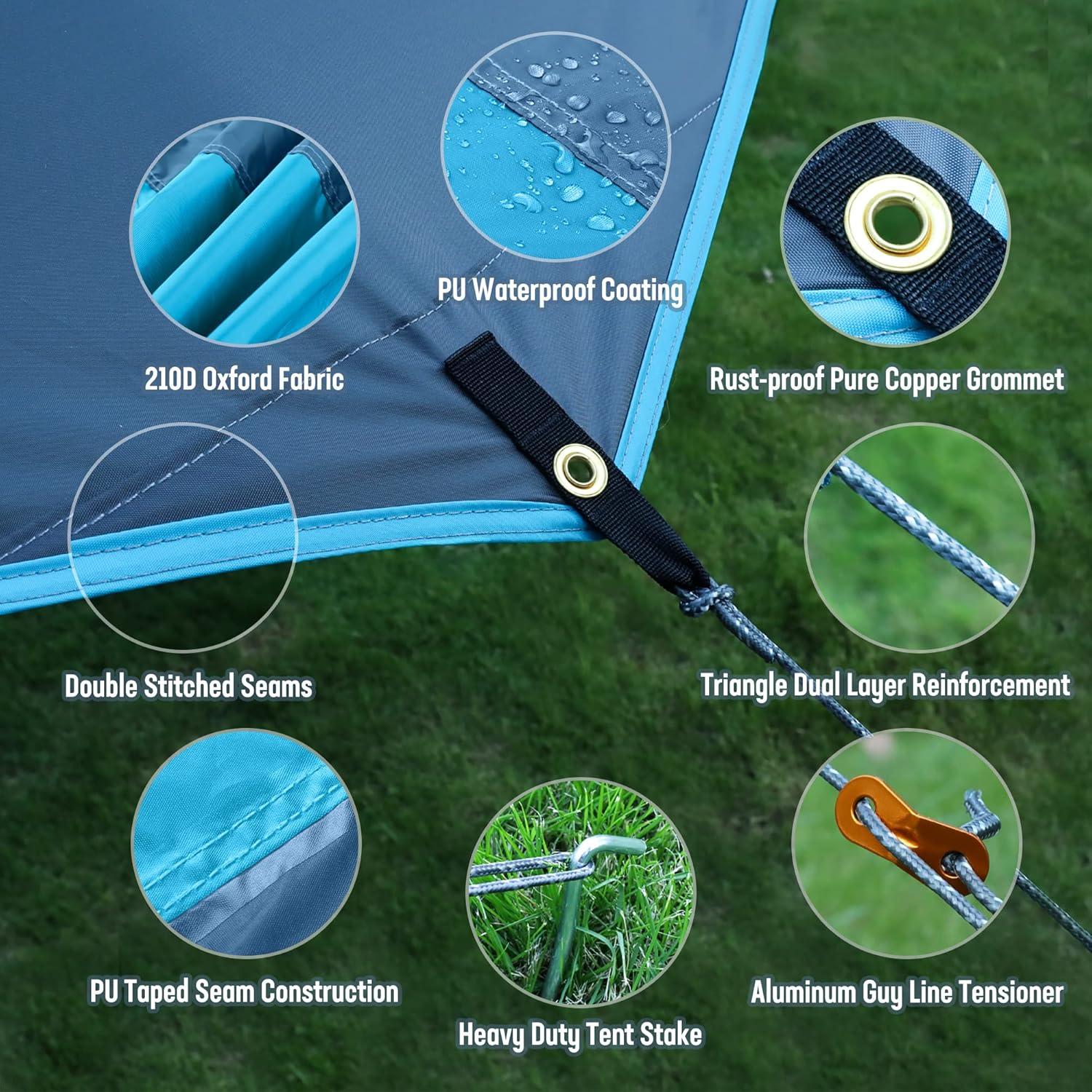 image:imageVILLEY Camping Tarps for Tents Portable Waterproof Hammock Rain Fly Easy Set Up Camping Shelter Sunshade Canopy for Outdoor Fishing Backpacking Hiking Survival Gear Heptagonal BlueBlue
