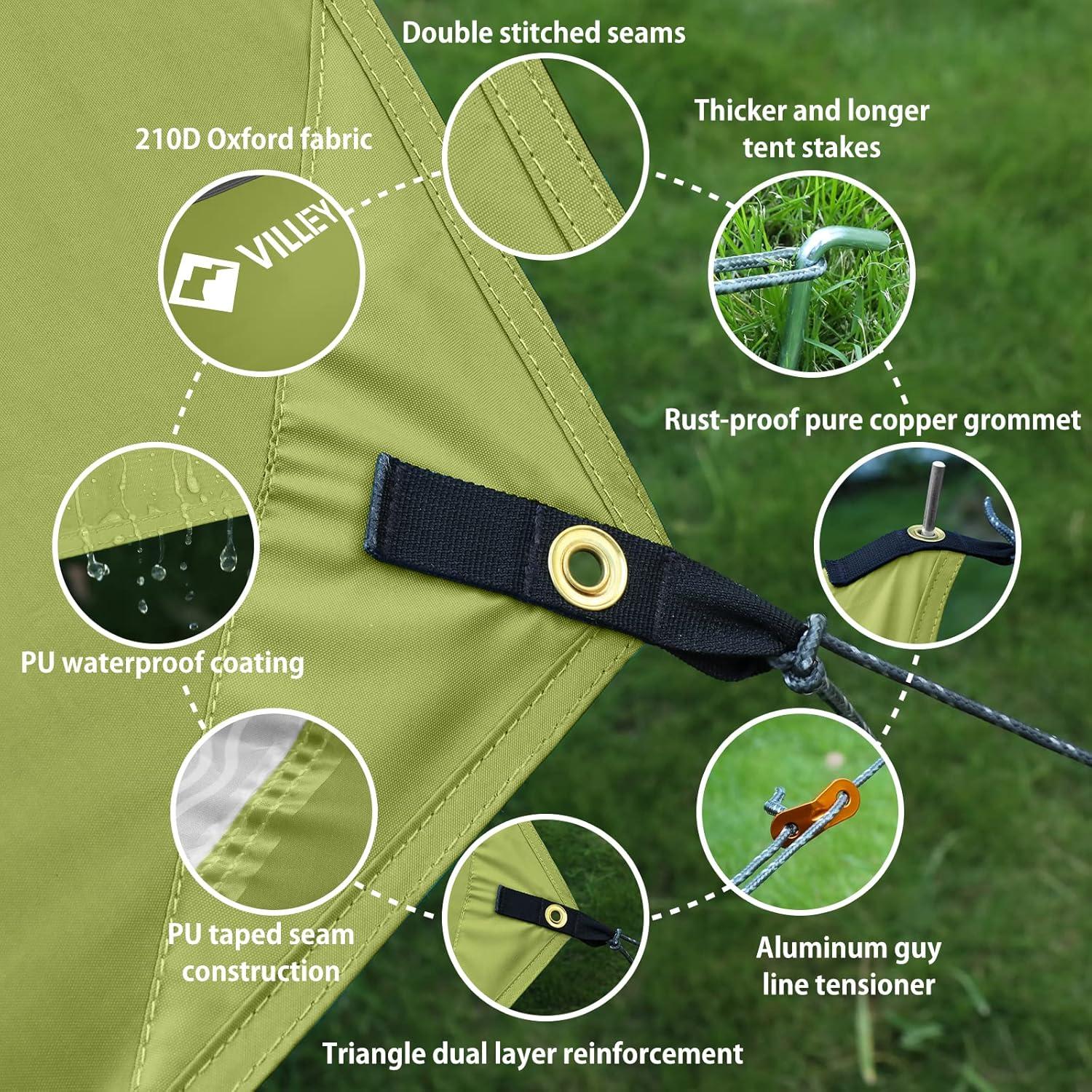 image:imageVILLEY Camping Tarps for Tents Portable Waterproof Hammock Rain Fly Easy Set Up Camping Shelter Sunshade Canopy for Outdoor Fishing Backpacking Hiking Survival Gear Heptagonal BlueGreen