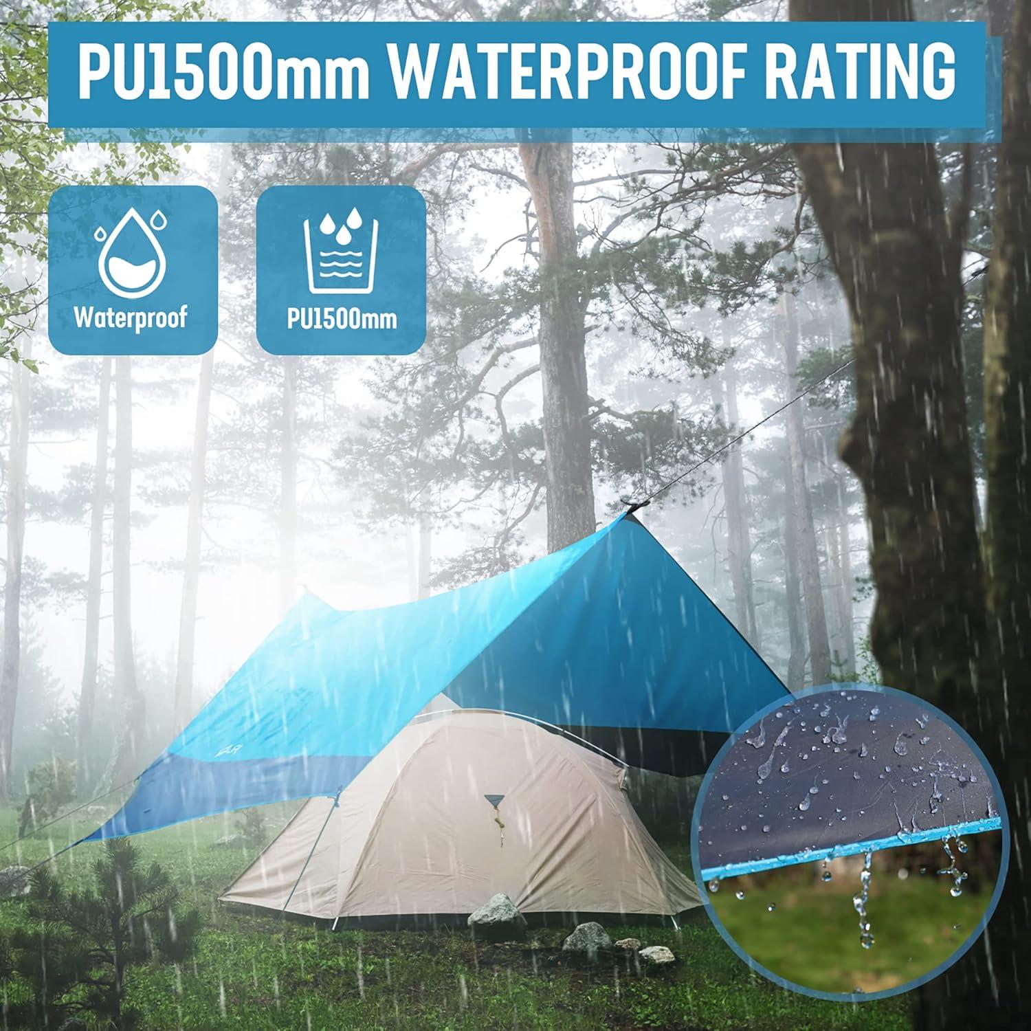 image:imageVILLEY Camping Tarps for Tents Portable Waterproof Hammock Rain Fly Easy Set Up Camping Shelter Sunshade Canopy for Outdoor Fishing Backpacking Hiking Survival Gear Heptagonal BlueBlue