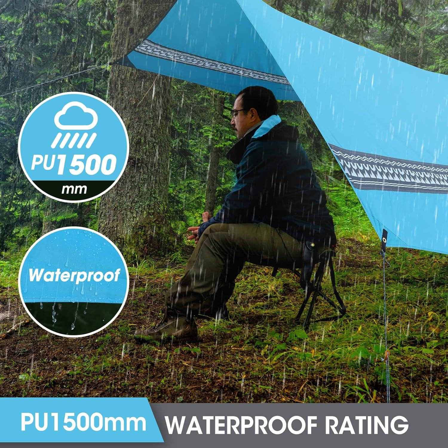 image:imageVILLEY Camping Tarps for Tents Portable Waterproof Hammock Rain Fly Easy Set Up Camping Shelter Sunshade Canopy for Outdoor Fishing Backpacking Hiking Survival Gear Heptagonal BlueBlue