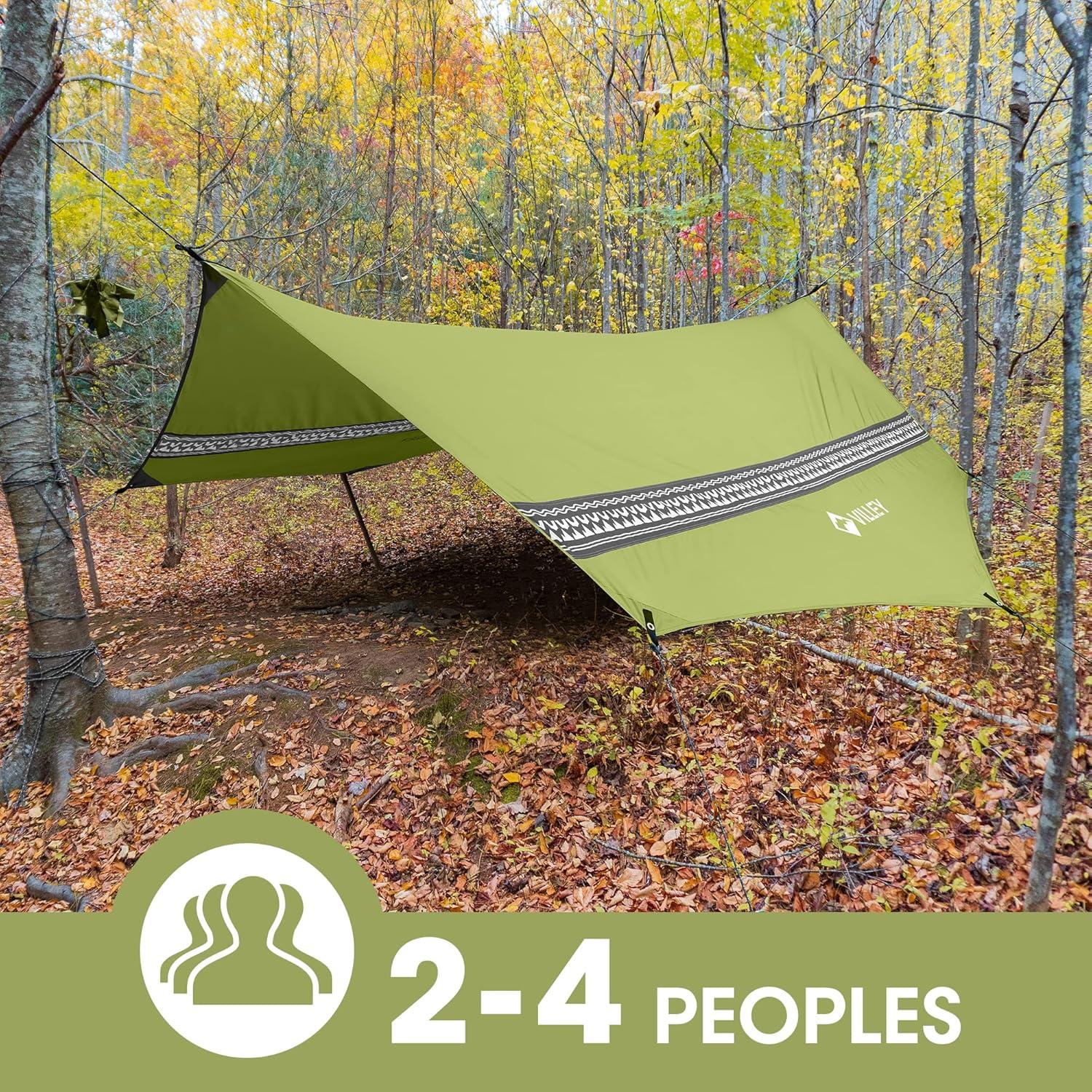 image:imageVILLEY Camping Tarps for Tents Portable Waterproof Hammock Rain Fly Easy Set Up Camping Shelter Sunshade Canopy for Outdoor Fishing Backpacking Hiking Survival Gear Heptagonal BlueGreen