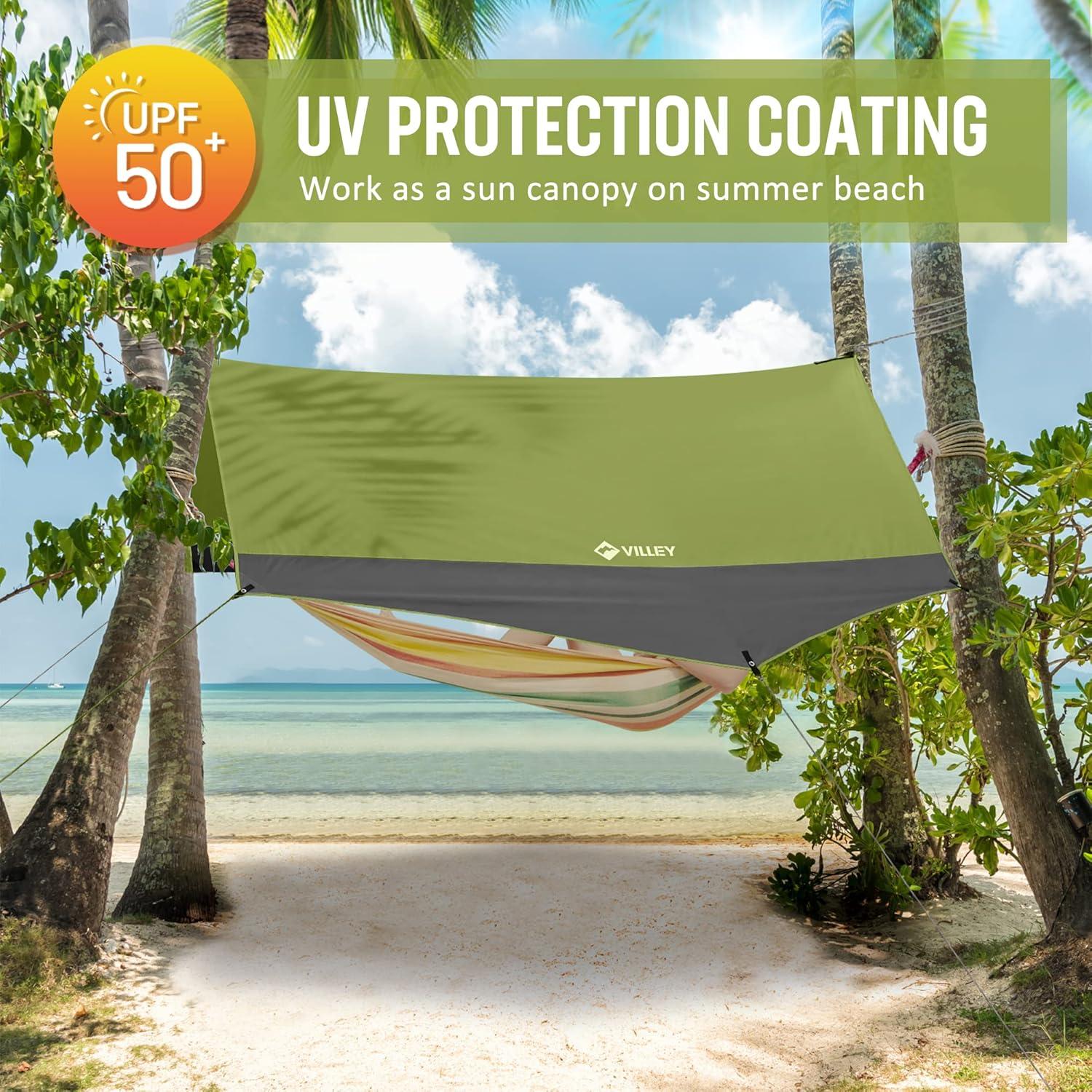 image:imageVILLEY Camping Tarps for Tents Portable Waterproof Hammock Rain Fly Easy Set Up Camping Shelter Sunshade Canopy for Outdoor Fishing Backpacking Hiking Survival Gear Heptagonal BlueGreen