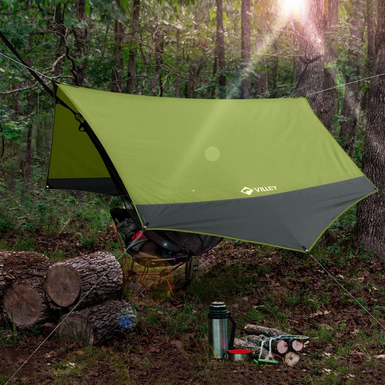 image:imageVILLEY Camping Tarps for Tents Portable Waterproof Hammock Rain Fly Easy Set Up Camping Shelter Sunshade Canopy for Outdoor Fishing Backpacking Hiking Survival Gear Heptagonal BlueGreen