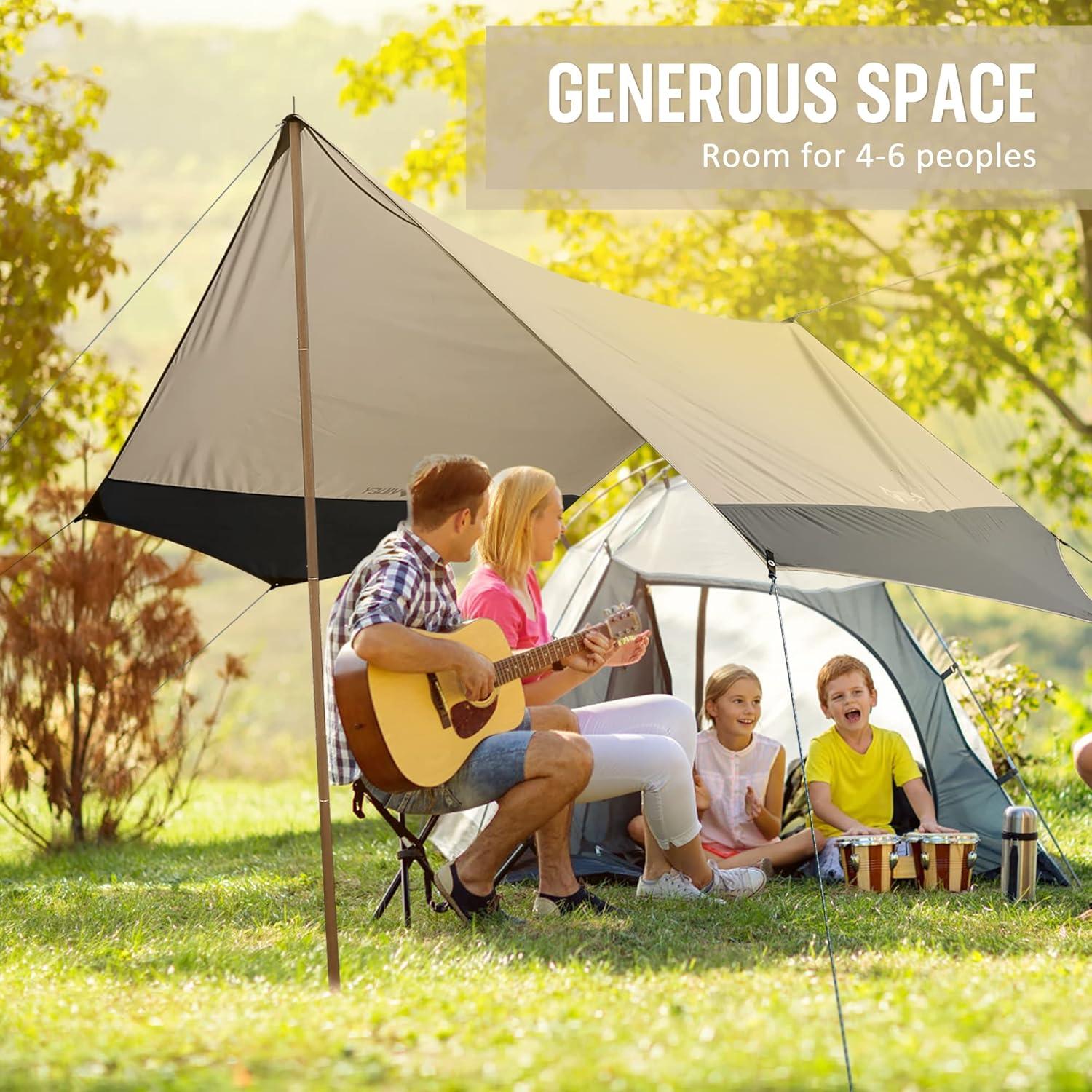 image:imageVILLEY Camping Tarps for Tents Portable Waterproof Hammock Rain Fly Easy Set Up Camping Shelter Sunshade Canopy for Outdoor Fishing Backpacking Hiking Survival Gear Heptagonal BlueKhaki