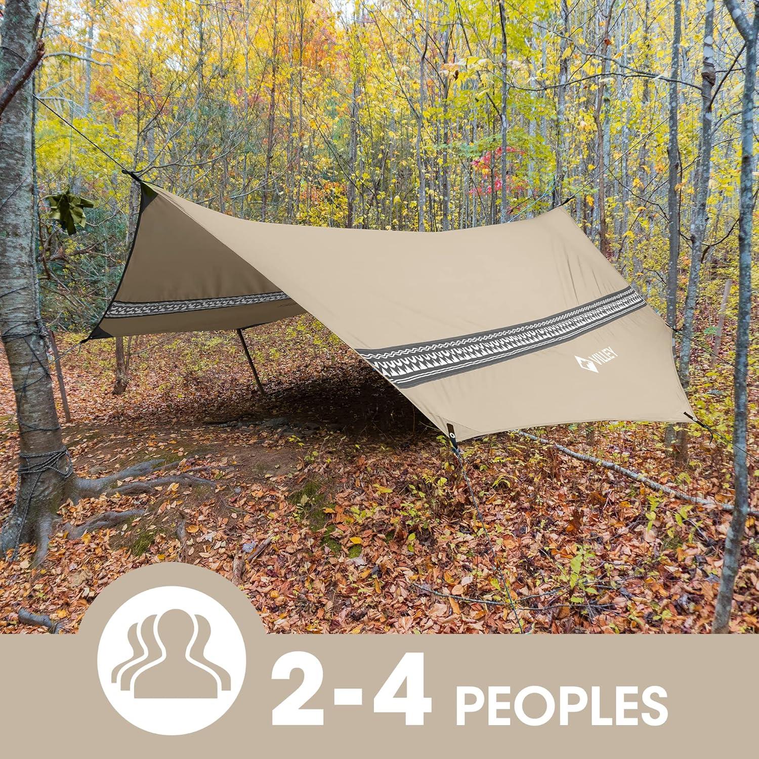 image:imageVILLEY Camping Tarps for Tents Portable Waterproof Hammock Rain Fly Easy Set Up Camping Shelter Sunshade Canopy for Outdoor Fishing Backpacking Hiking Survival Gear Heptagonal BlueKhaki
