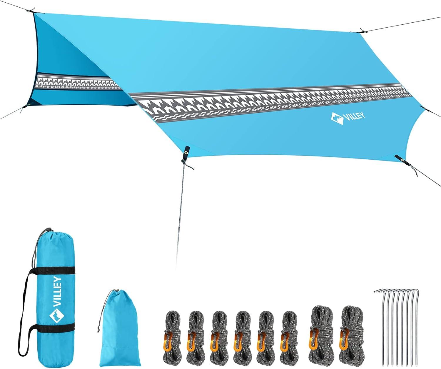 image:imageVILLEY Camping Tarps for Tents Portable Waterproof Hammock Rain Fly Easy Set Up Camping Shelter Sunshade Canopy for Outdoor Fishing Backpacking Hiking Survival Gear Heptagonal BlueBlue