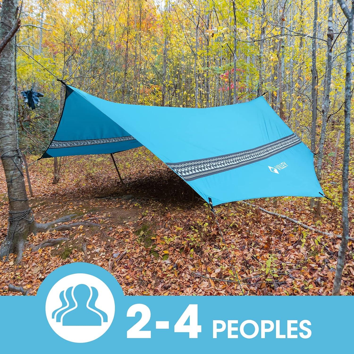 image:imageVILLEY Camping Tarps for Tents Portable Waterproof Hammock Rain Fly Easy Set Up Camping Shelter Sunshade Canopy for Outdoor Fishing Backpacking Hiking Survival Gear Heptagonal BlueBlue