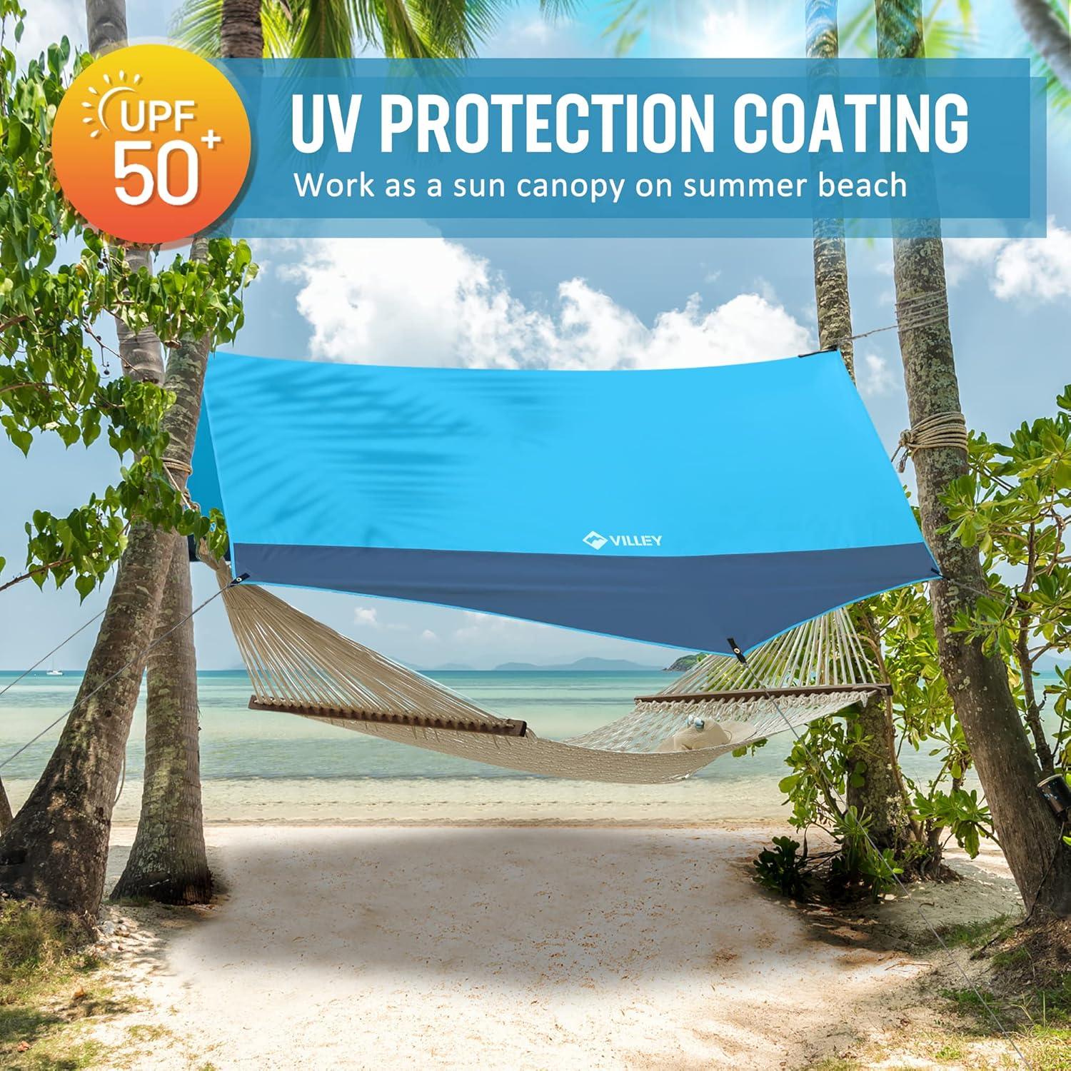 image:imageVILLEY Camping Tarps for Tents Portable Waterproof Hammock Rain Fly Easy Set Up Camping Shelter Sunshade Canopy for Outdoor Fishing Backpacking Hiking Survival Gear Heptagonal BlueBlue