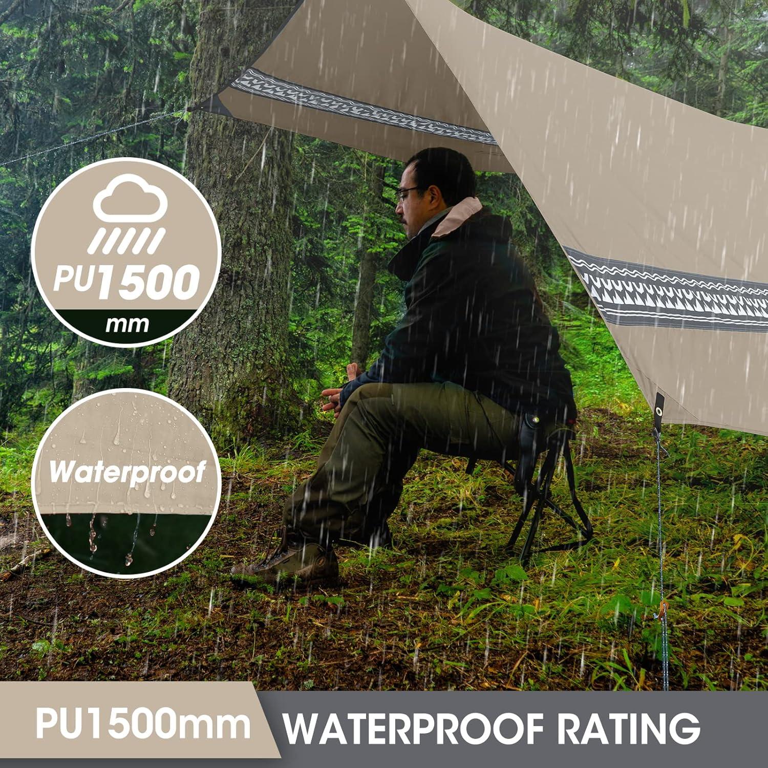 image:imageVILLEY Camping Tarps for Tents Portable Waterproof Hammock Rain Fly Easy Set Up Camping Shelter Sunshade Canopy for Outdoor Fishing Backpacking Hiking Survival Gear Heptagonal BlueKhaki