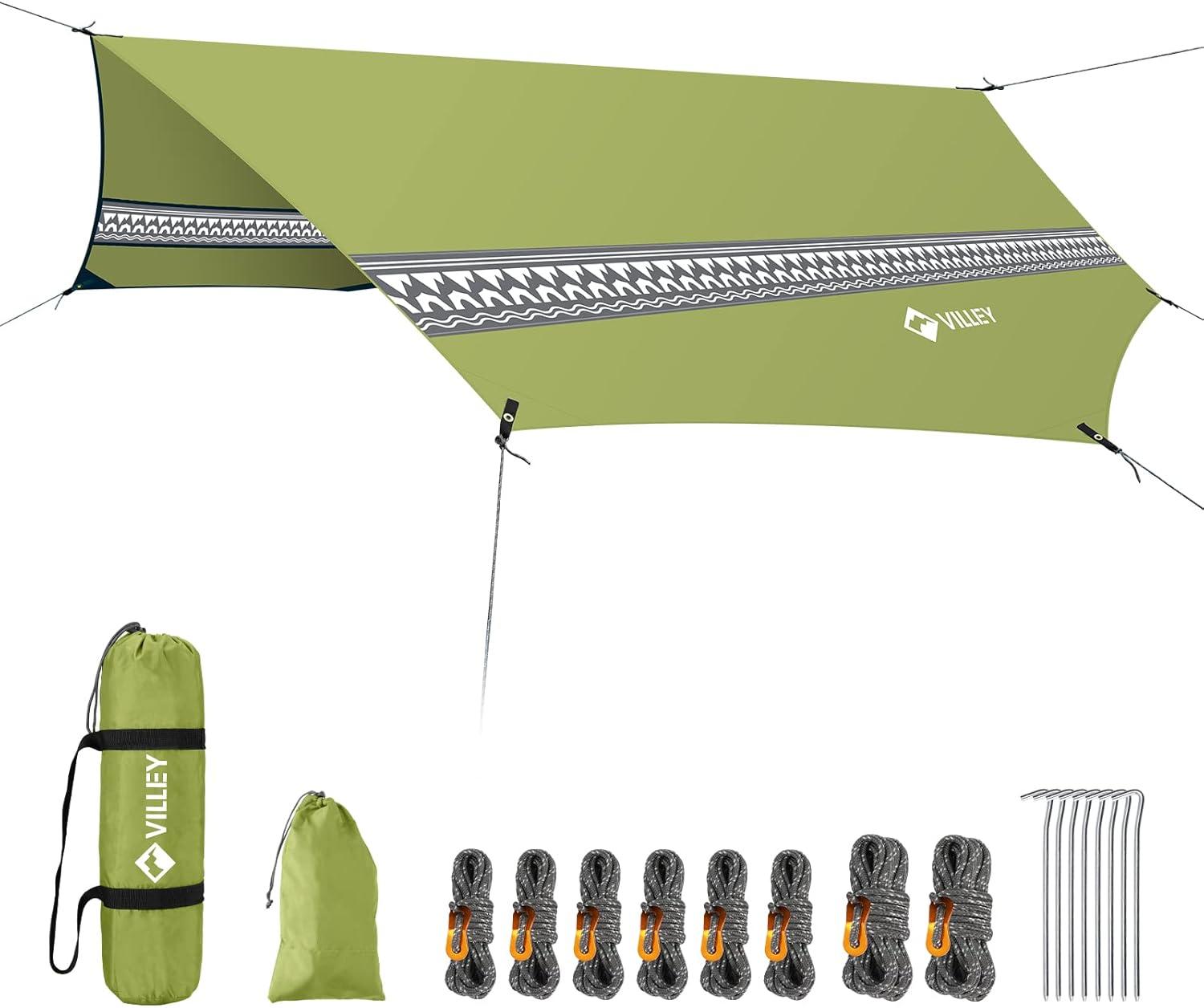 image:imageVILLEY Camping Tarps for Tents Portable Waterproof Hammock Rain Fly Easy Set Up Camping Shelter Sunshade Canopy for Outdoor Fishing Backpacking Hiking Survival Gear Heptagonal BlueGreen