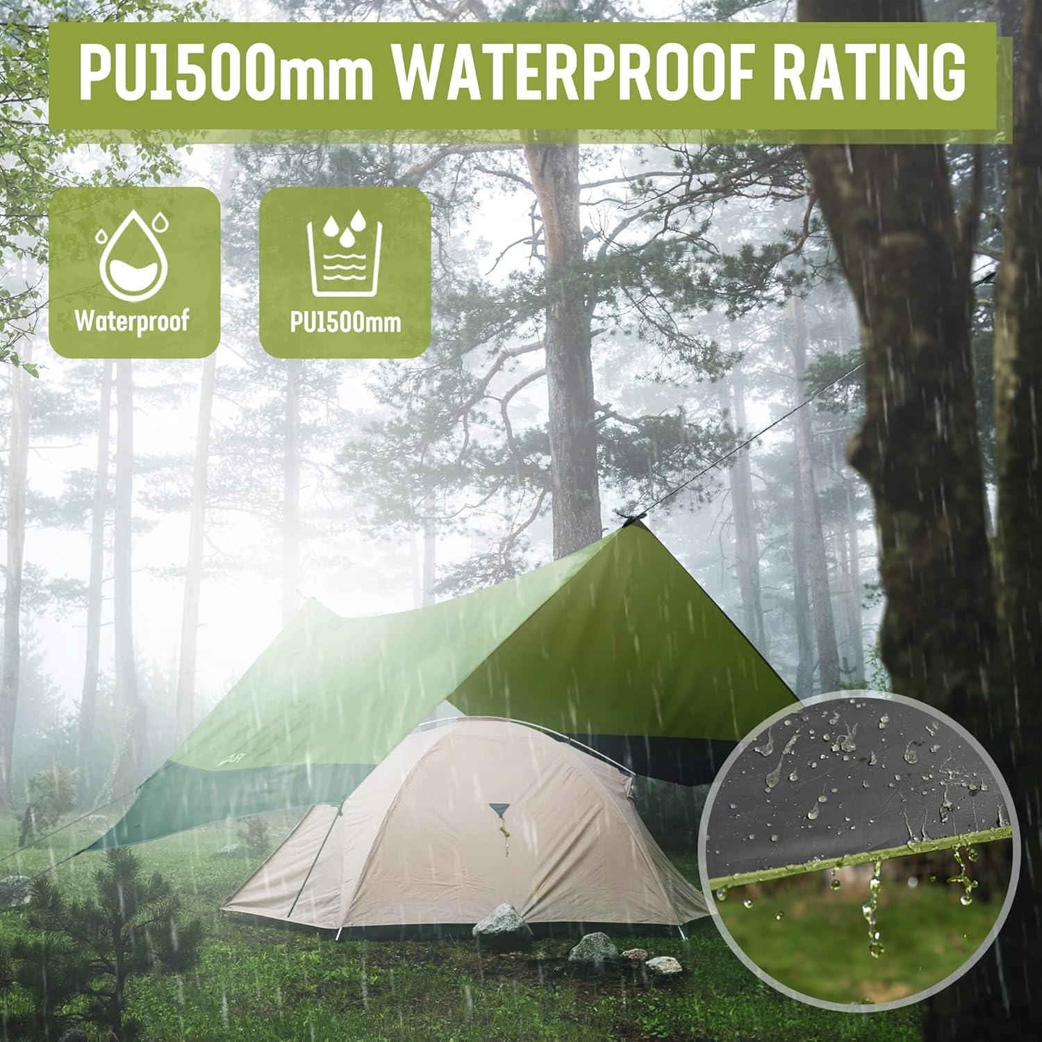 image:imageVILLEY Camping Tarps for Tents Portable Waterproof Hammock Rain Fly Easy Set Up Camping Shelter Sunshade Canopy for Outdoor Fishing Backpacking Hiking Survival Gear Heptagonal BlueGreen