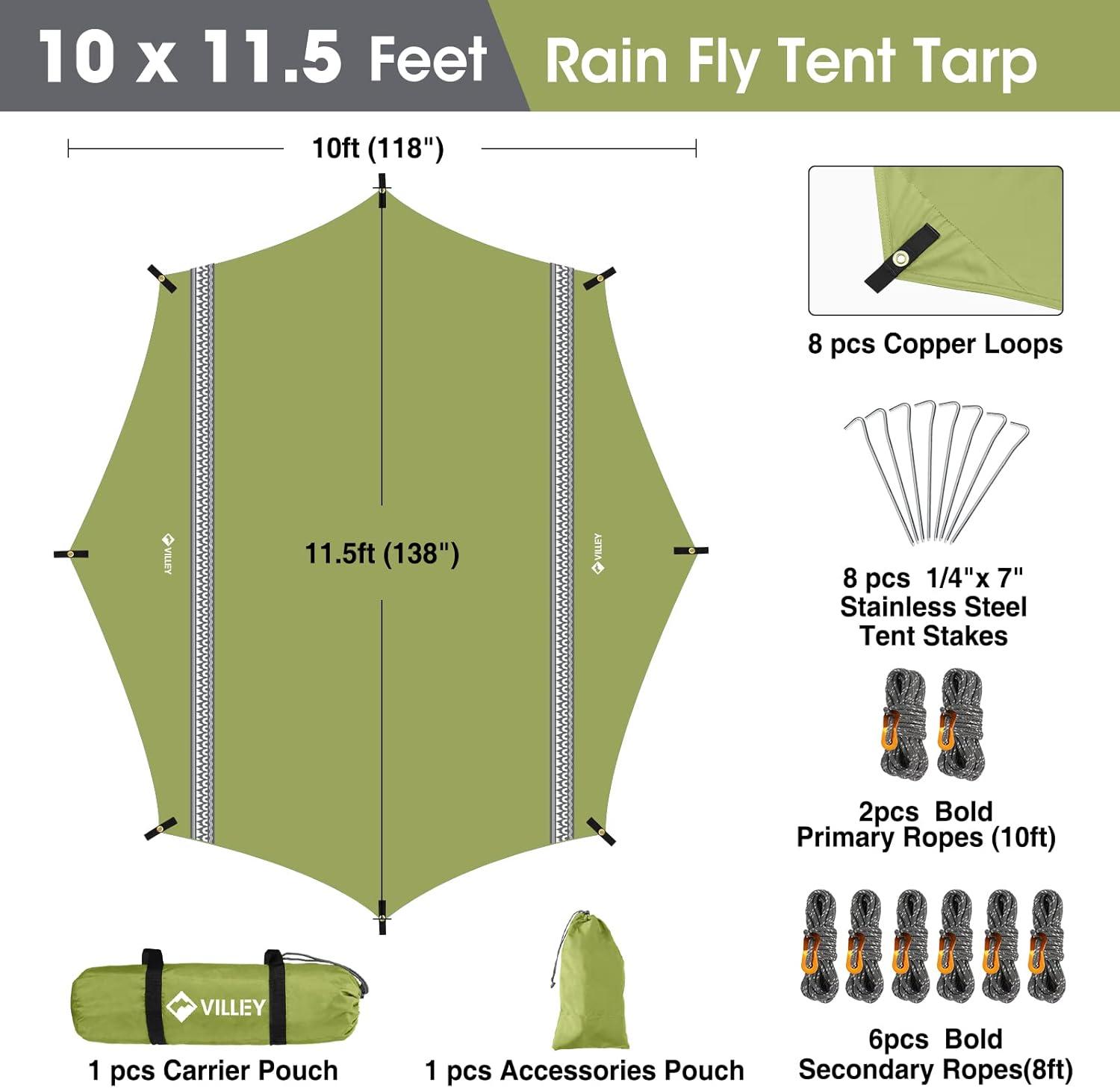image:imageVILLEY Camping Tarps for Tents Portable Waterproof Hammock Rain Fly Easy Set Up Camping Shelter Sunshade Canopy for Outdoor Fishing Backpacking Hiking Survival Gear Heptagonal BlueGreen