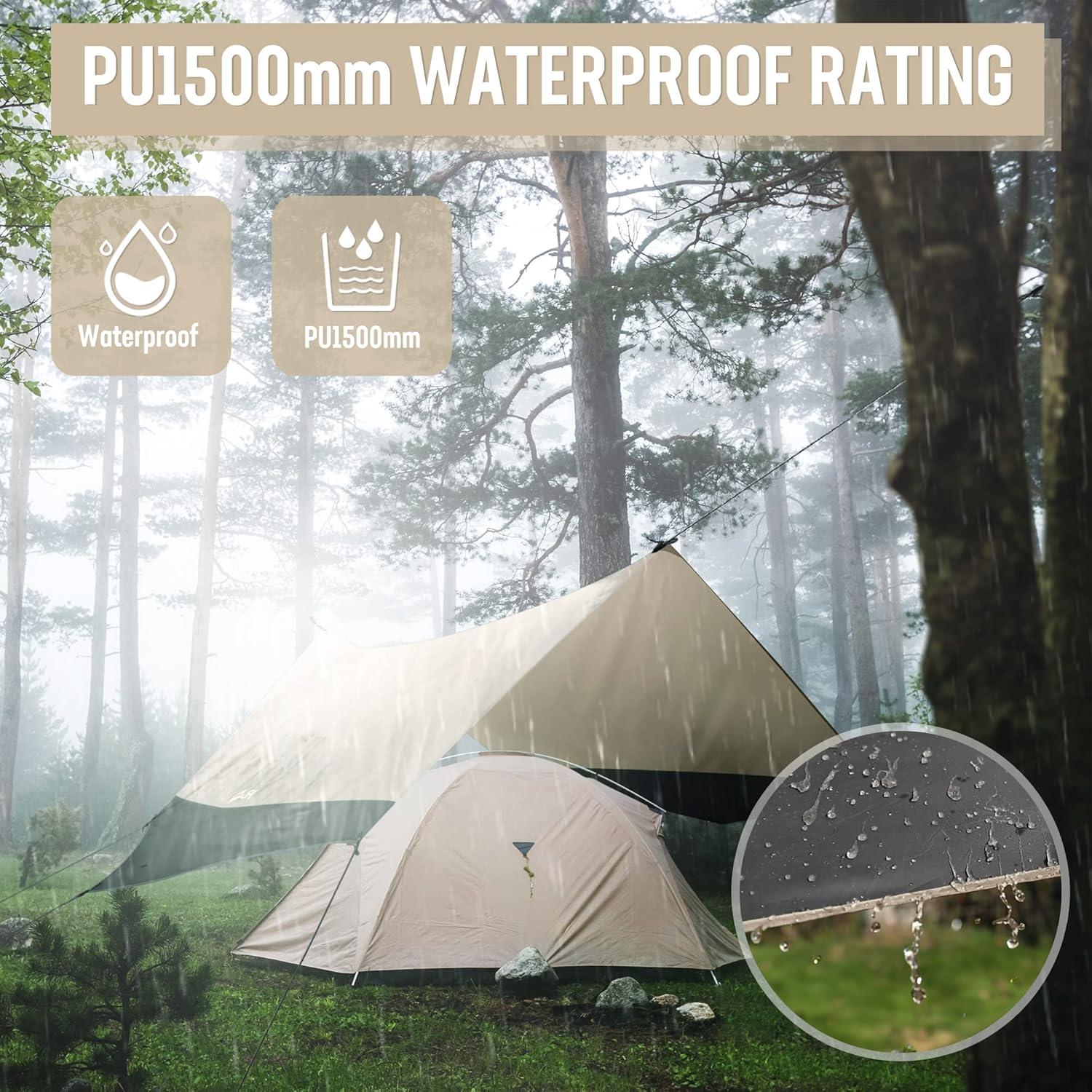 image:imageVILLEY Camping Tarps for Tents Portable Waterproof Hammock Rain Fly Easy Set Up Camping Shelter Sunshade Canopy for Outdoor Fishing Backpacking Hiking Survival Gear Heptagonal BlueKhaki