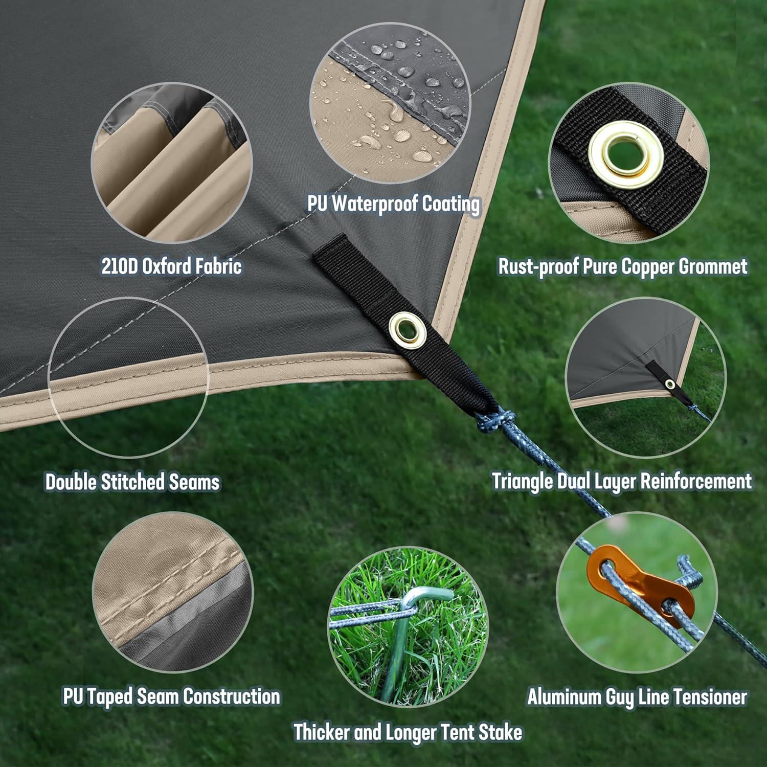 image:imageVILLEY Camping Tarps for Tents Portable Waterproof Hammock Rain Fly Easy Set Up Camping Shelter Sunshade Canopy for Outdoor Fishing Backpacking Hiking Survival Gear Heptagonal BlueKhaki