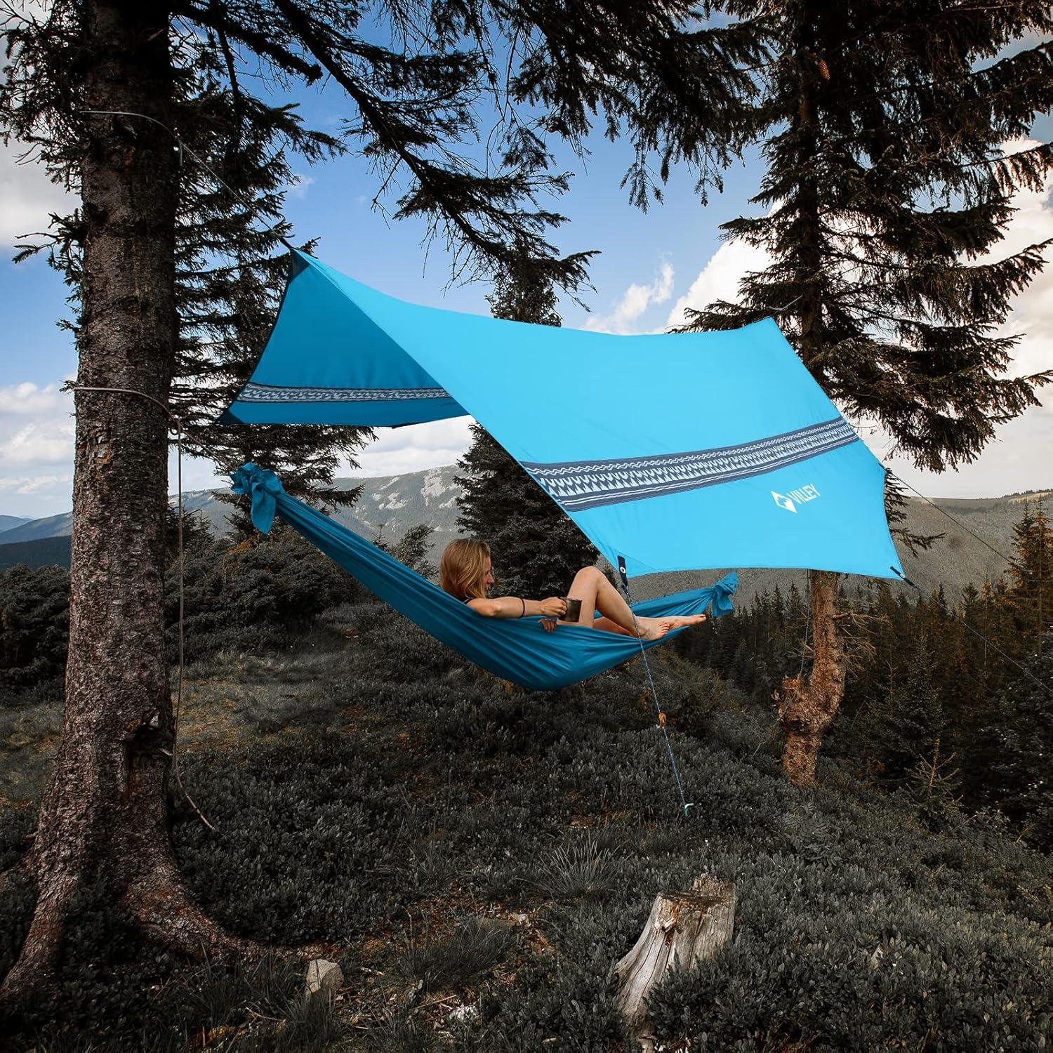 image:imageVILLEY Camping Tarps for Tents Portable Waterproof Hammock Rain Fly Easy Set Up Camping Shelter Sunshade Canopy for Outdoor Fishing Backpacking Hiking Survival Gear Heptagonal BlueBlue