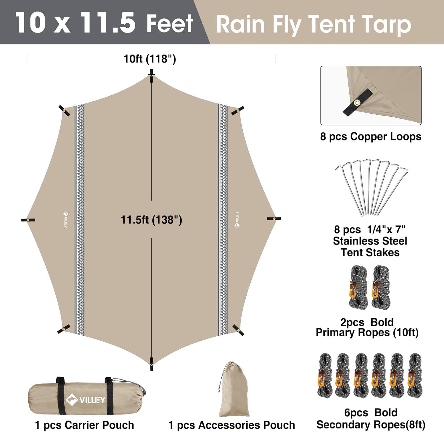 image:imageVILLEY Camping Tarps for Tents Portable Waterproof Hammock Rain Fly Easy Set Up Camping Shelter Sunshade Canopy for Outdoor Fishing Backpacking Hiking Survival Gear Heptagonal BlueKhaki