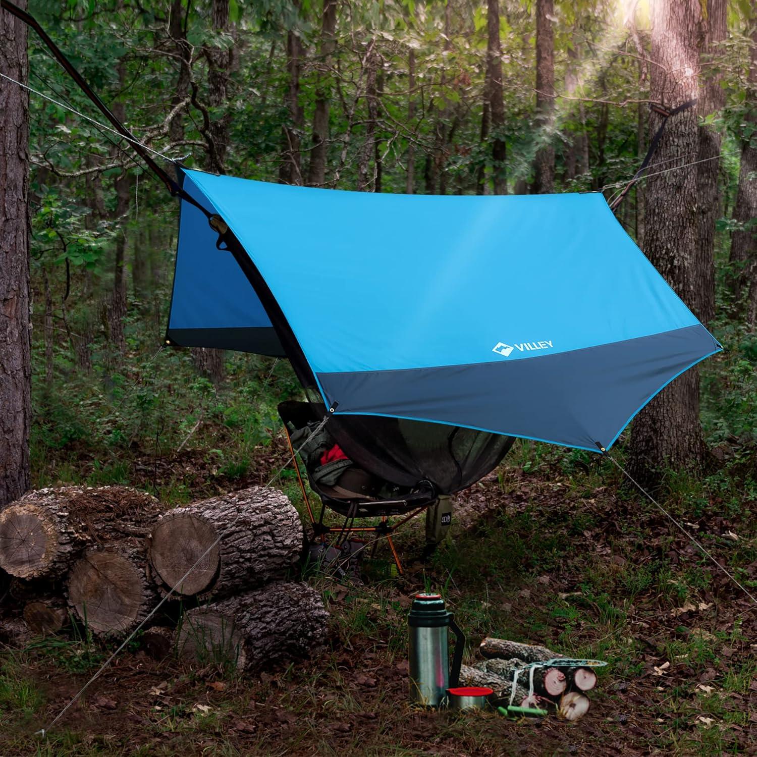 image:imageVILLEY Camping Tarps for Tents Portable Waterproof Hammock Rain Fly Easy Set Up Camping Shelter Sunshade Canopy for Outdoor Fishing Backpacking Hiking Survival Gear Heptagonal BlueBlue