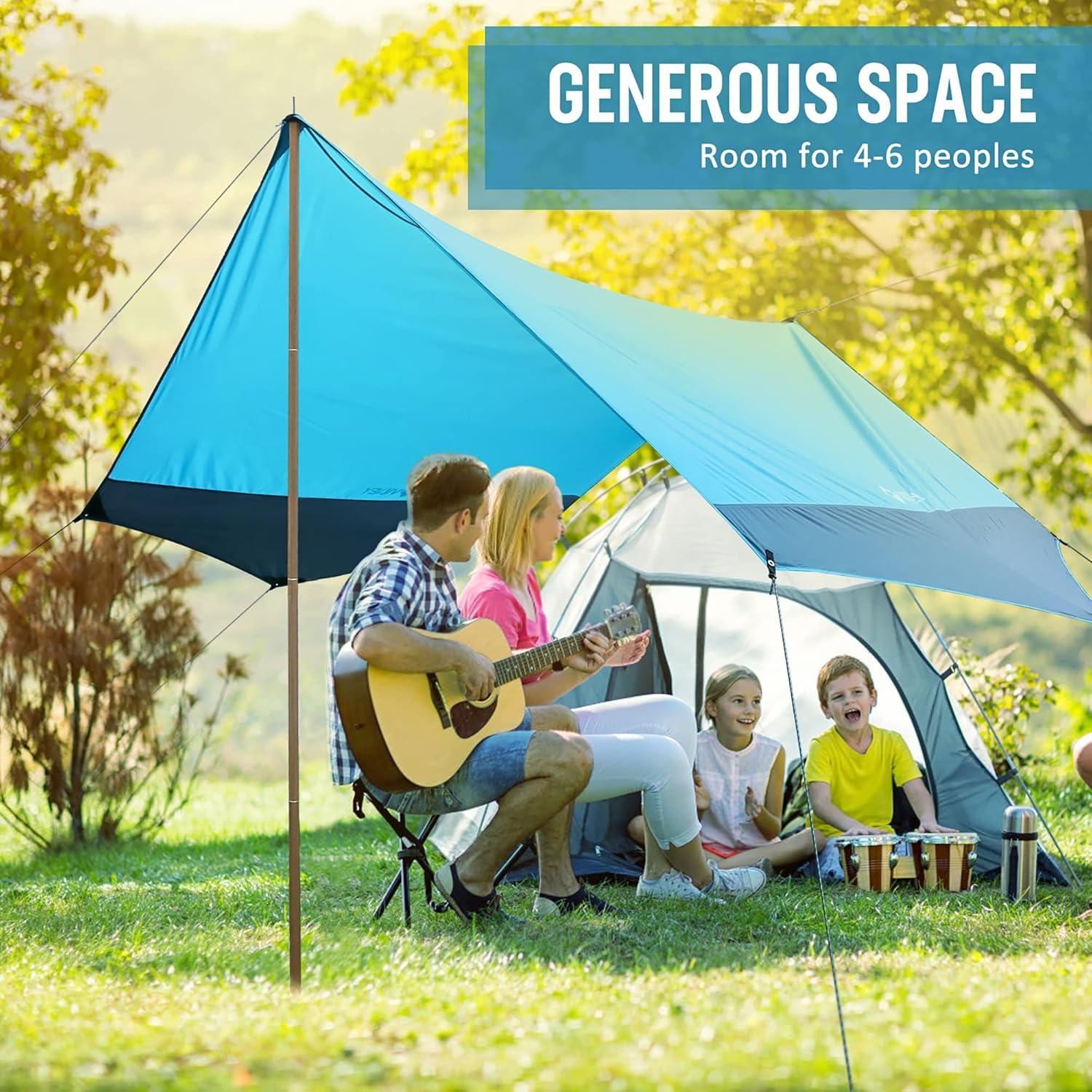 image:imageVILLEY Camping Tarps for Tents Portable Waterproof Hammock Rain Fly Easy Set Up Camping Shelter Sunshade Canopy for Outdoor Fishing Backpacking Hiking Survival Gear Heptagonal BlueBlue