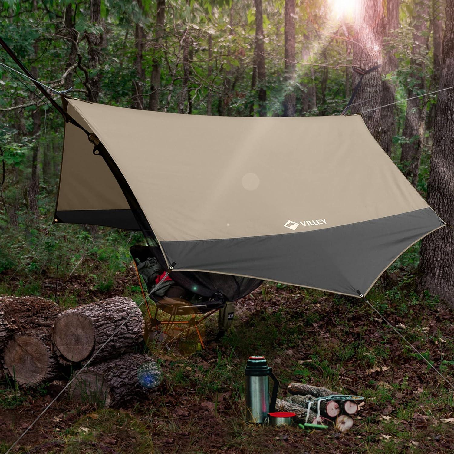 image:imageVILLEY Camping Tarps for Tents Portable Waterproof Hammock Rain Fly Easy Set Up Camping Shelter Sunshade Canopy for Outdoor Fishing Backpacking Hiking Survival Gear Heptagonal BlueKhaki