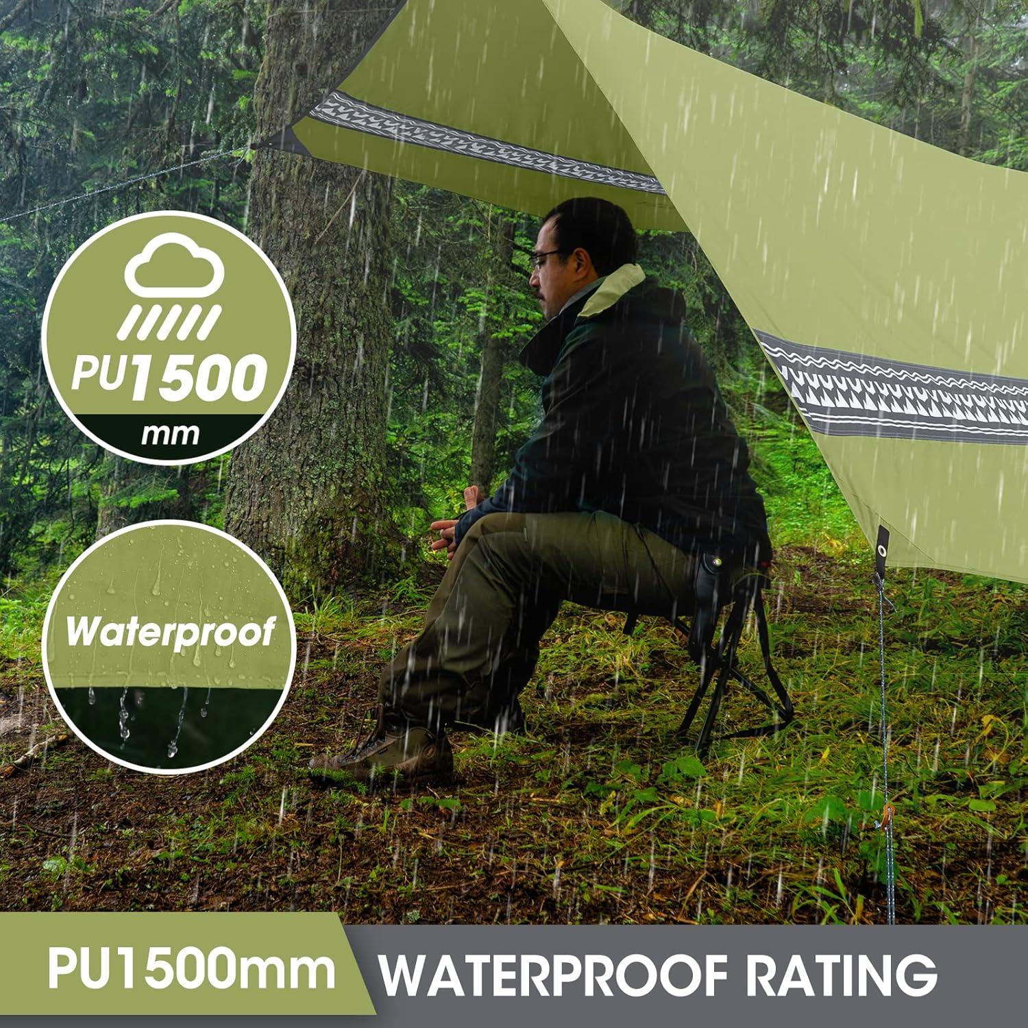 image:imageVILLEY Camping Tarps for Tents Portable Waterproof Hammock Rain Fly Easy Set Up Camping Shelter Sunshade Canopy for Outdoor Fishing Backpacking Hiking Survival Gear Heptagonal BlueGreen