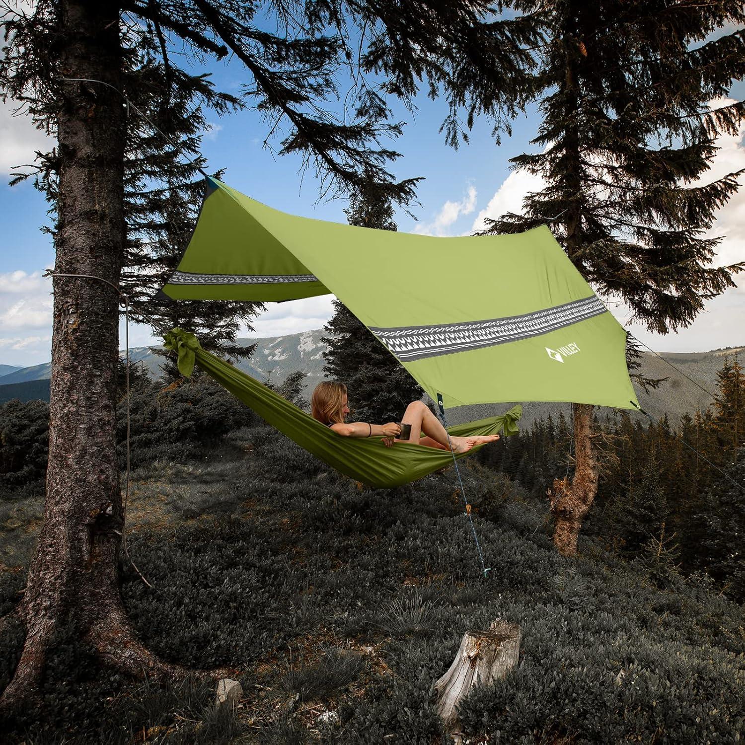 image:imageVILLEY Camping Tarps for Tents Portable Waterproof Hammock Rain Fly Easy Set Up Camping Shelter Sunshade Canopy for Outdoor Fishing Backpacking Hiking Survival Gear Heptagonal BlueGreen