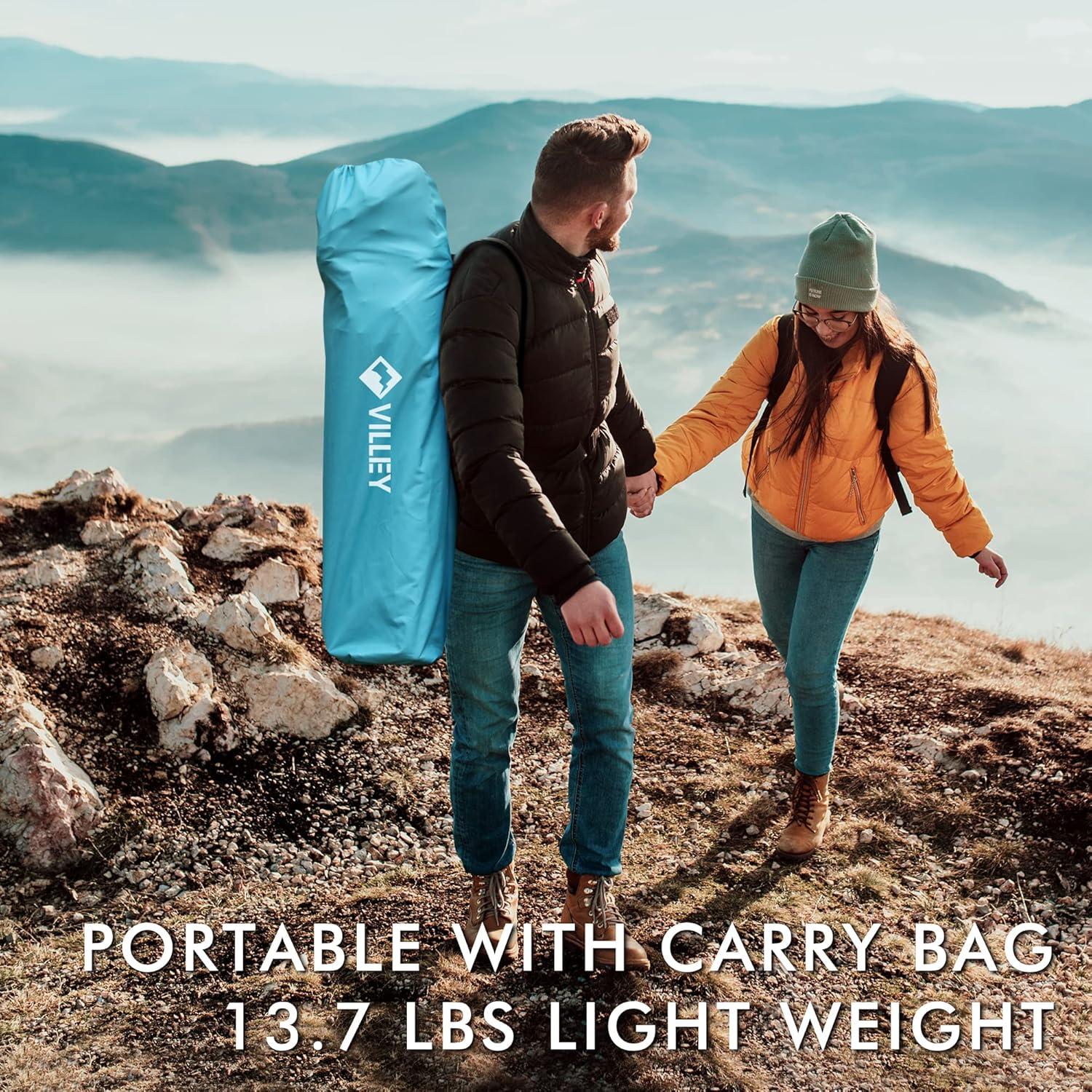 image:imageVILLEY Double Camping Chair Extra Wide Loveseat Heavy Duty Padded Camping Couch Portable Folding Camp Chair wCarry Bag Steel Frame Cup Holders for Camping Lawn Picnic Sports Supports 500 LBSBlue